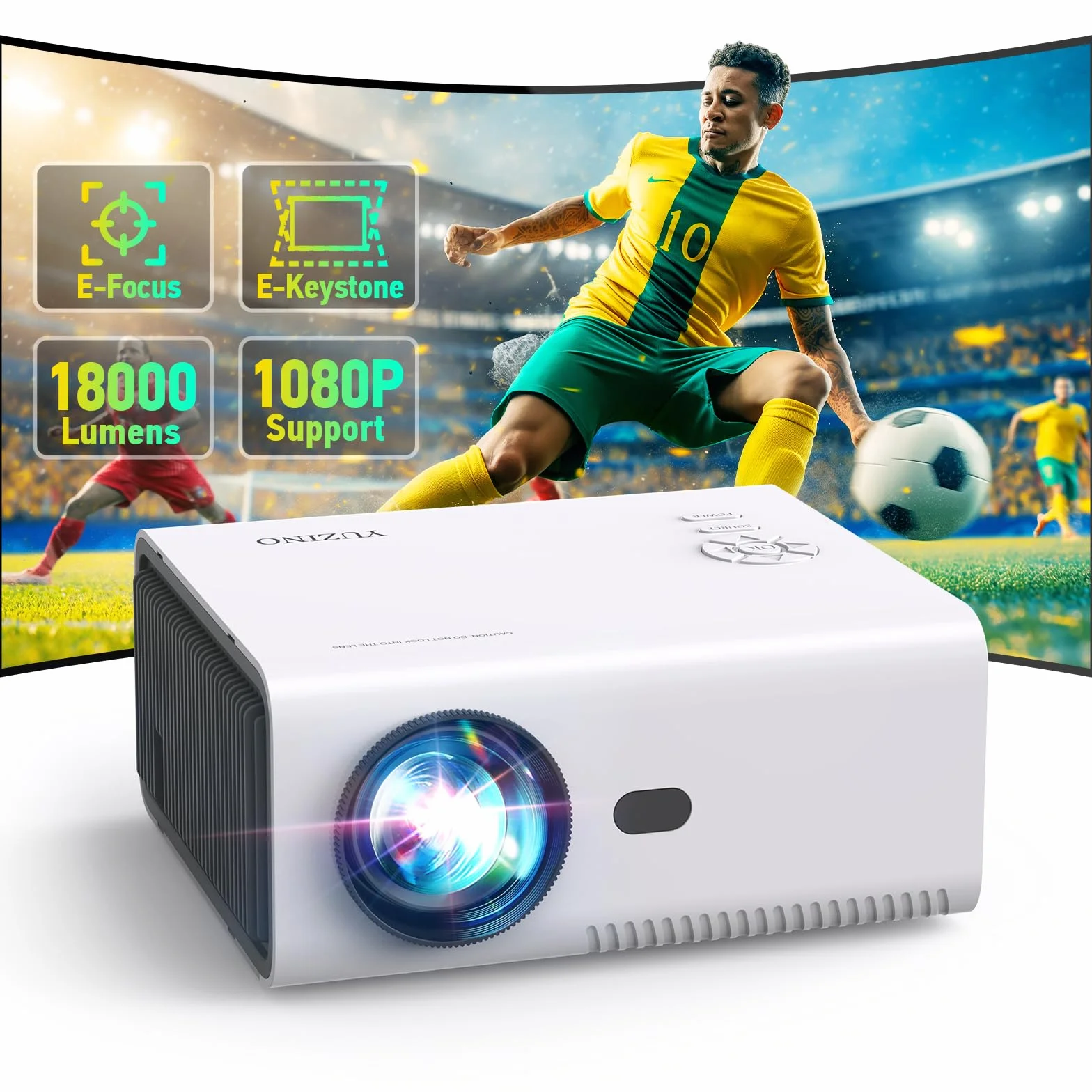 【Elektryczna ostrość】 YUZINO Mini projektor, 18000 lumenów Full HD 1080P WiFi Bluetooth Beamer, przenośny projektor zewnętrzny telefon komórkowy, kino domowe LED z zoomem do telefonu/laptopa/TV