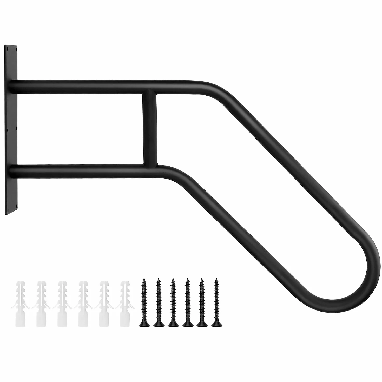 QWORK® Poręcze bezpieczeństwa na zewnątrz 66 cm, 1-3 kroki do montażu na ścianie, uchwyt bezpieczeństwa w kształcie litery U, do ogrodów, hoteli, szkół, wejścia na werandę, czarne