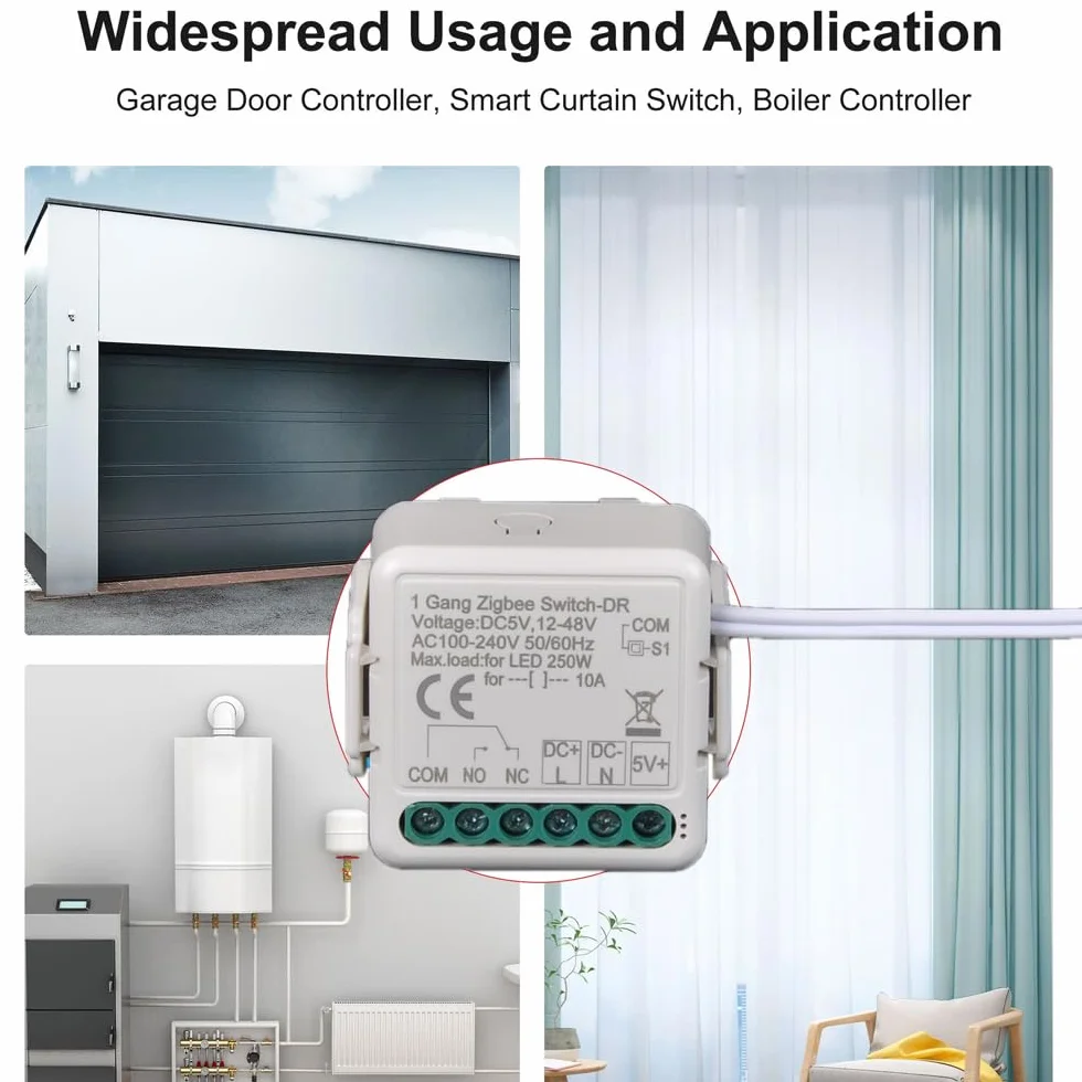 ZigBee inteligentny bezprzewodowy moduł przekaźnikowy z przełącznikiem stykowym na sucho, DC 12/24 V AC 100-240 V, kompatybilny z Alexa Google (1)