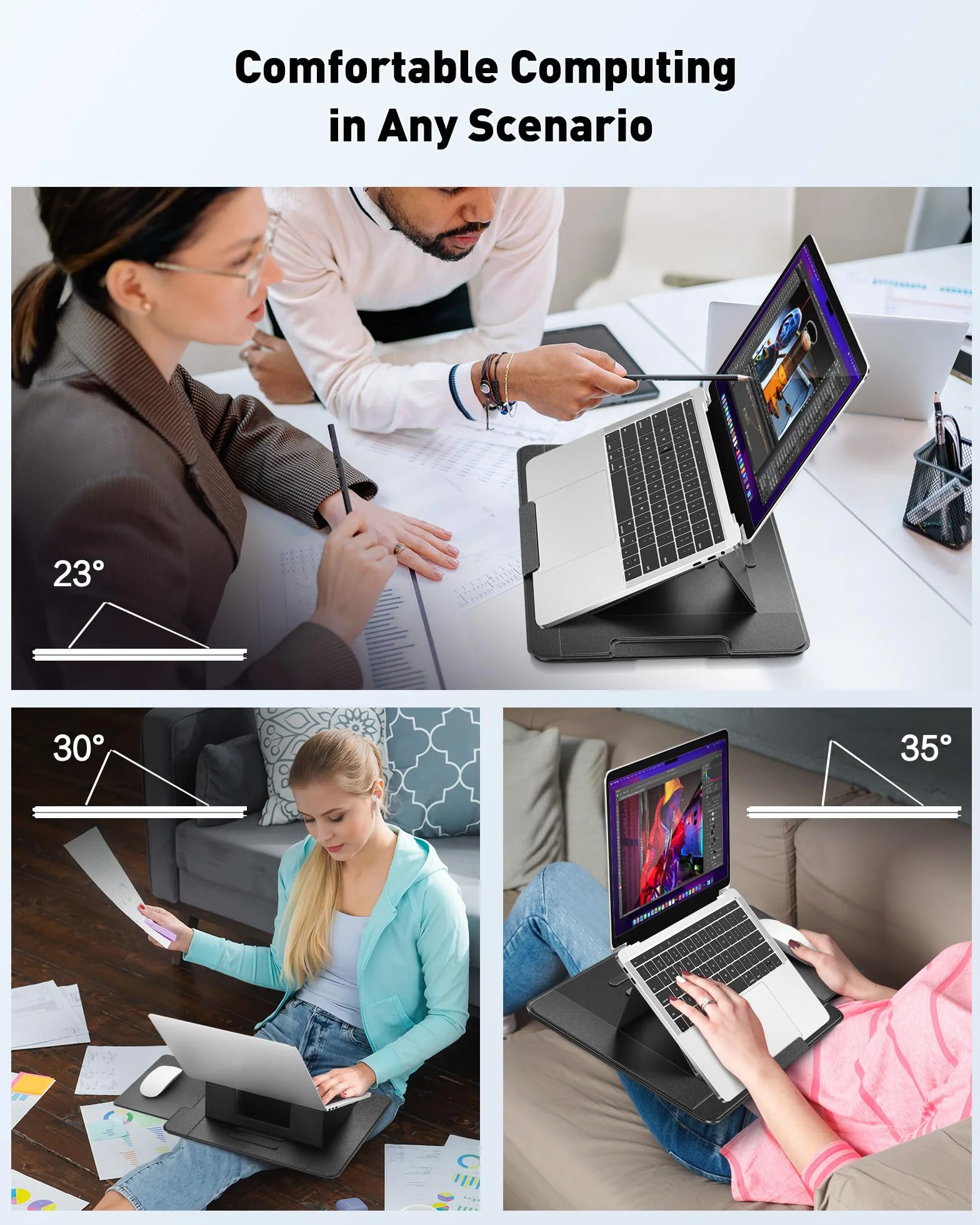 AboveTEK Przenośna taca na laptopa z wysuwaną prawą podkładką pod mysz, 3 ergonomiczne kąty, skóra PU antypoślizgowa osłona termiczna, biurko na kolana do laptopa do łóżka, sofy, podróży, pasuje do