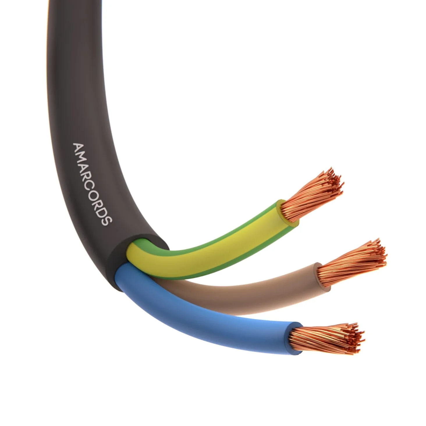 Amarcords - Trójbiegunowy przewód elektryczny sekcja 3x1mm kolor CZARNY. Okrągły kabel zasilający typu H05VV-F, 50 metrów