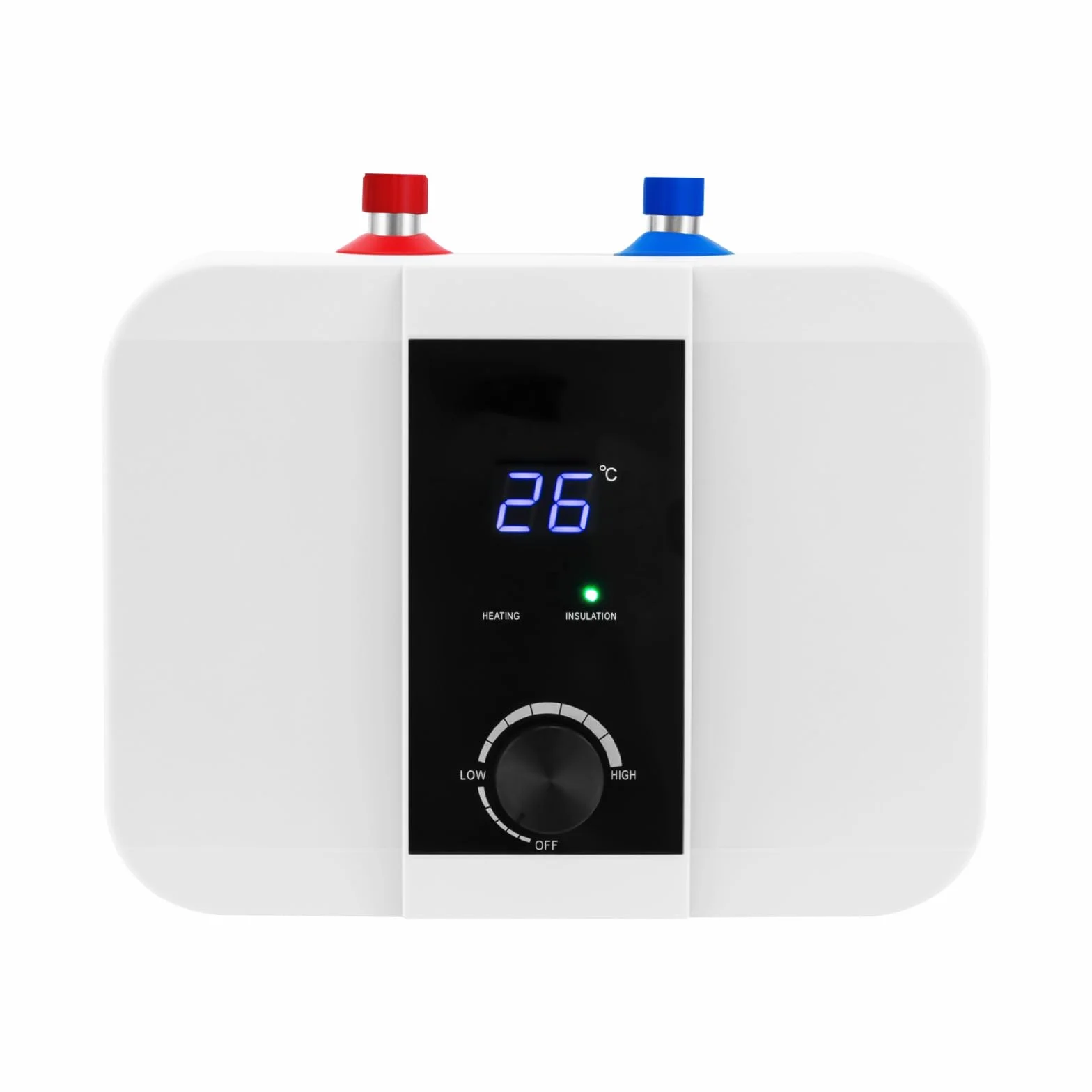 Podblatowy bojler 6 l, 1500 W, elektryczny mini podgrzewacz wody z wyświetlaczem LED, regulowana temperatura 0-65°C, zbiornik ciepłej wody, odporny na ciśnienie do kuchni i łazienki