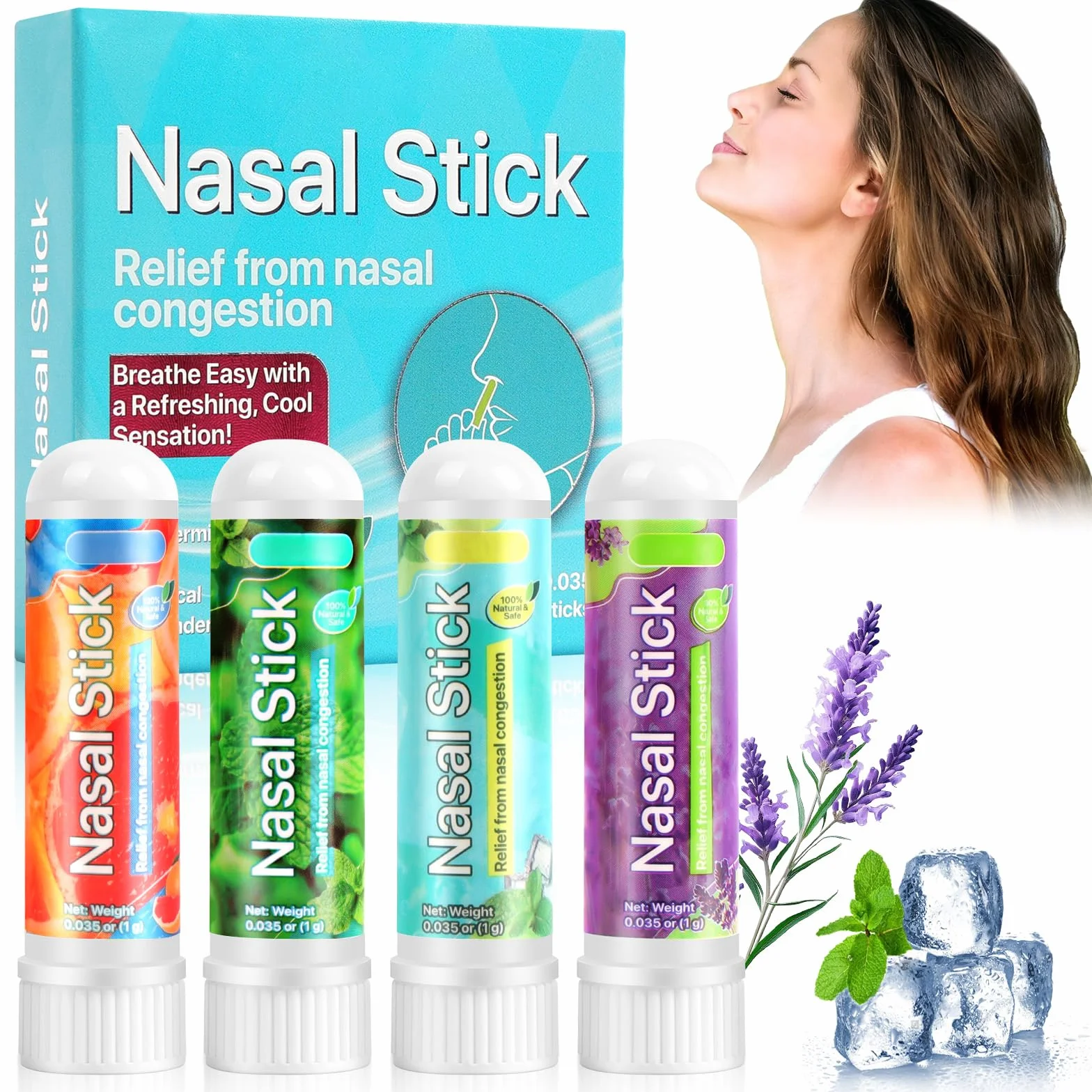 AUYAO Pałeczki zapachowe do nosa, 4 szt., miętowa aromaterapia, Energy Stick w sztyfcie, do szybkiej pomocy przy przeziębieniu, zatkaniu nosa, energii i koncentracji, do pracy, na studia, w podróży