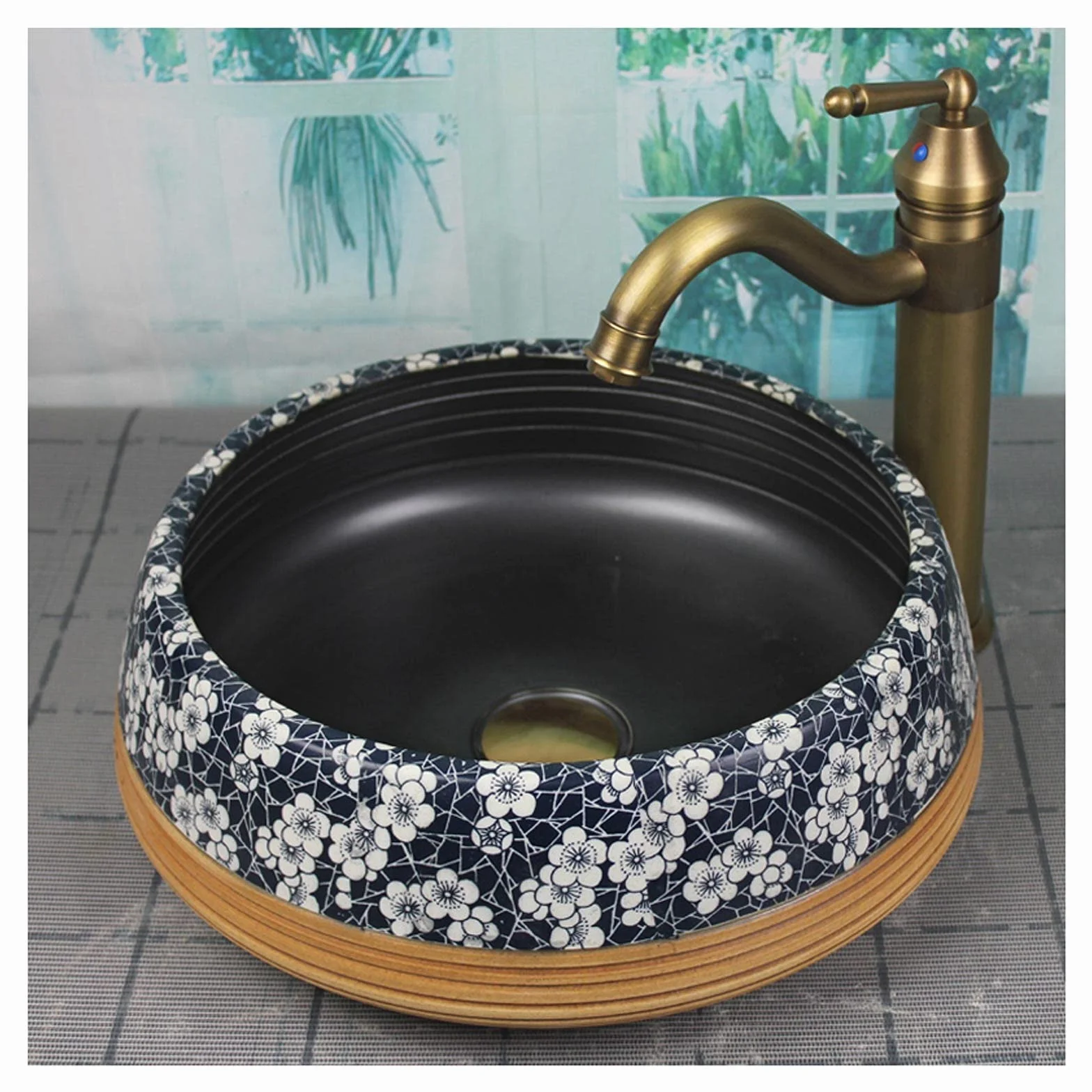 Umywalka Łazienkowa Okrągła, Umywalka Nablatowa Porcelanowa Ceramiczna Umywalka Nablatowa Artystyczna,