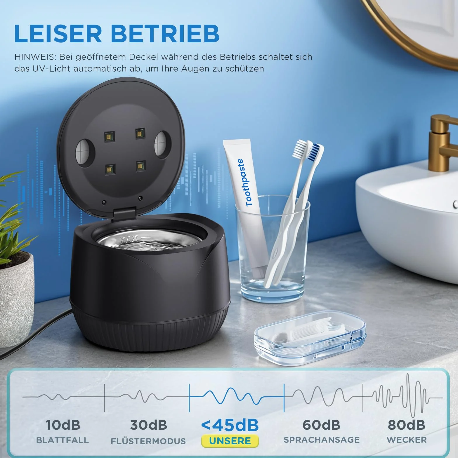 Ultrasoniczne urządzenie do czyszczenia protez, 45000 Hz, 200 ml, ultradźwiękowe urządzenie do czyszczenia protez, protez, protez, biżuterii z cyfrowym timerem (czarne)