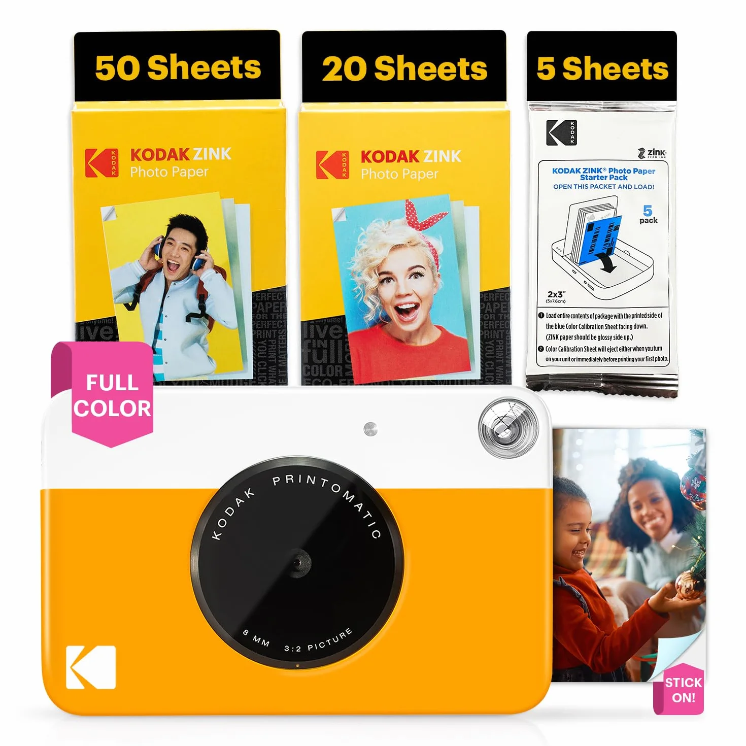 KODAK Printomatic Pełnokolorowa natychmiastowa drukarka cyfrowa Żółta Zestaw 75 arkuszy