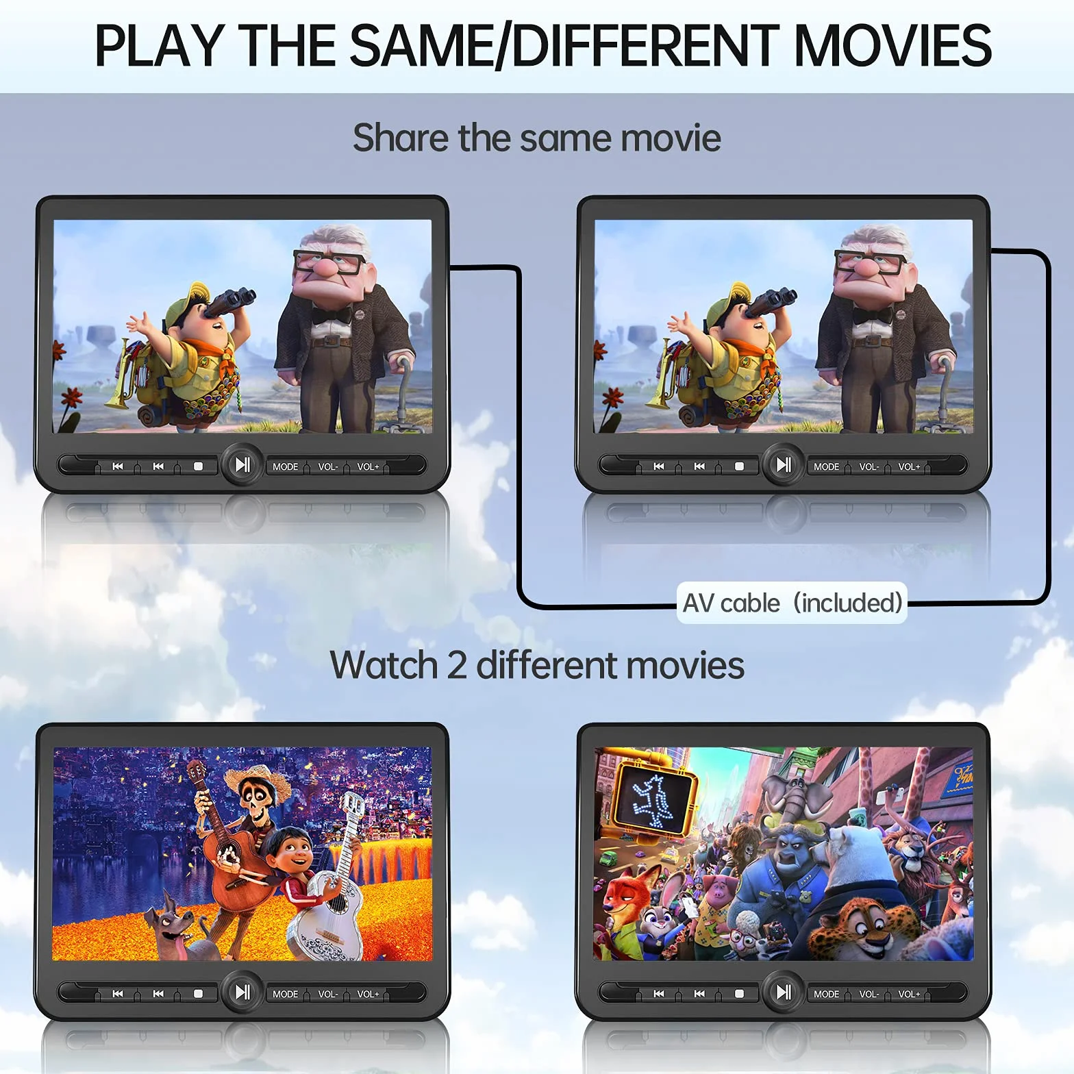 Arafuna Podwójny przenośny odtwarzacz DVD 10.5" z ekranem samochodu, ładowalny, 5-godzinna bateria, USB/SD