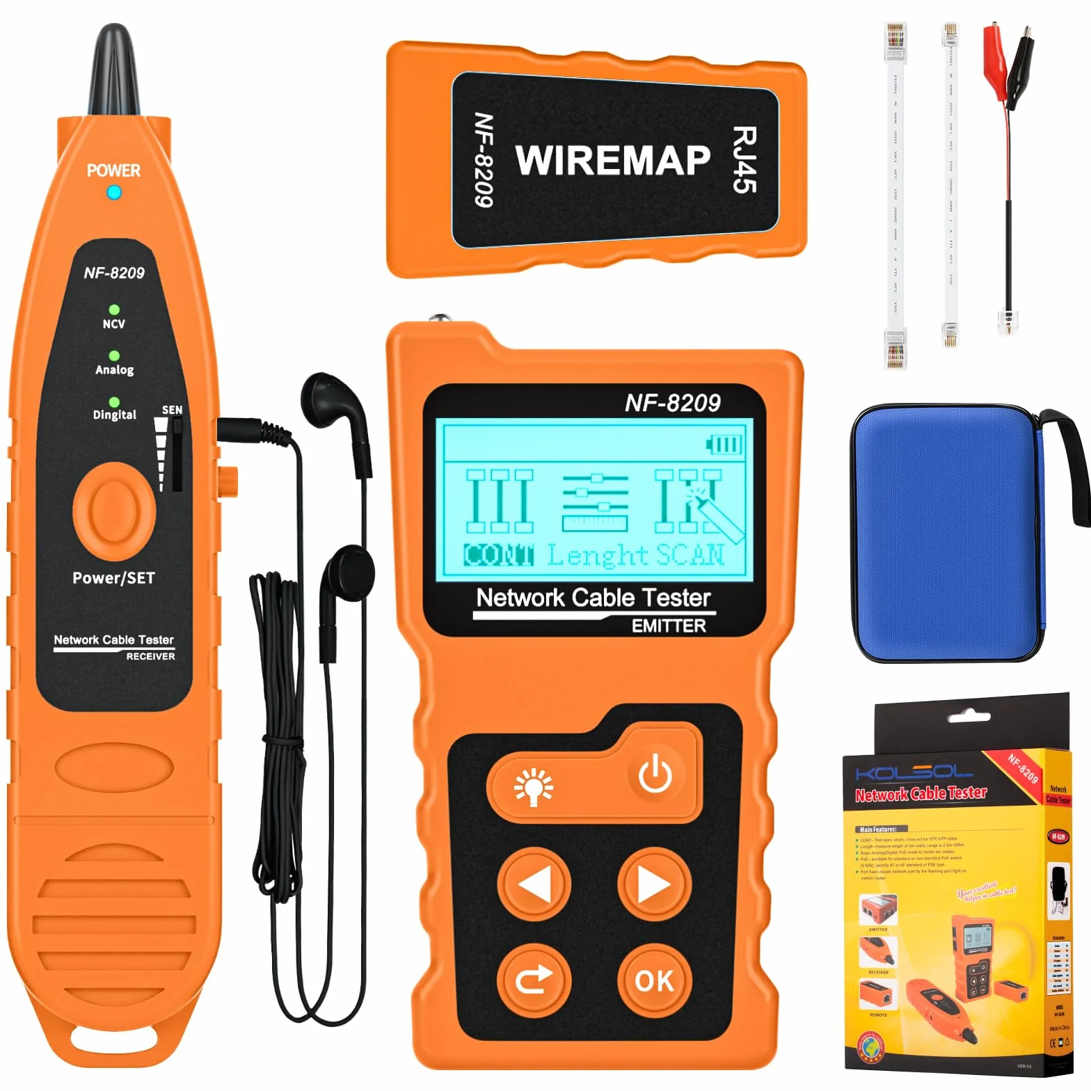 Tester kabli sieciowych, tracker kabli sieciowych do Cat5/Cat6, NF-8209 PoE Tester z kablem NVC/LCD LAN