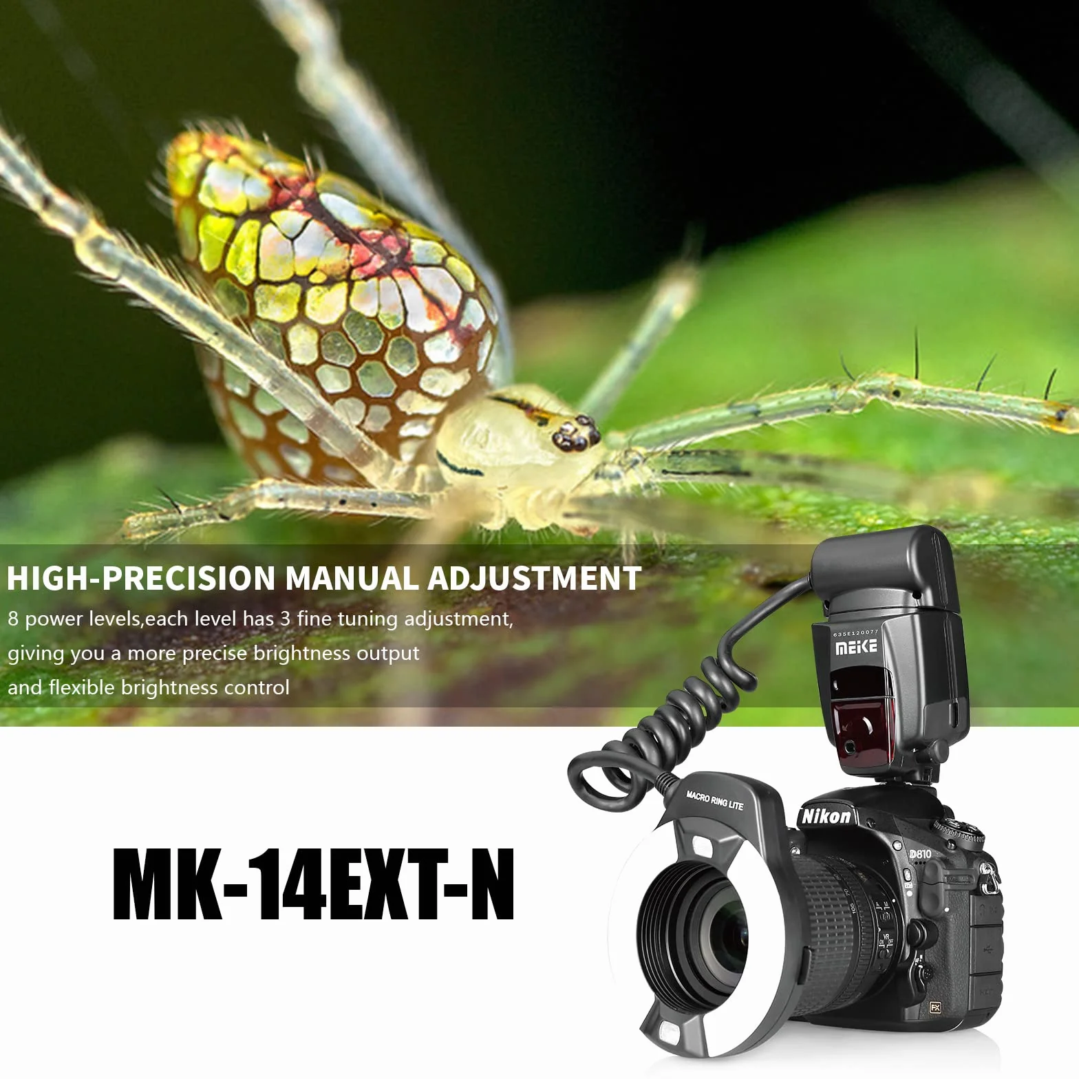 Meike MK-14EXT-N I-TTL Makro Ring Lite lampa błyskowa z pomocniczym światłem AF LED do aparatu Nikon D5100 D3200 D3300 D5200 D90 D850 D3500