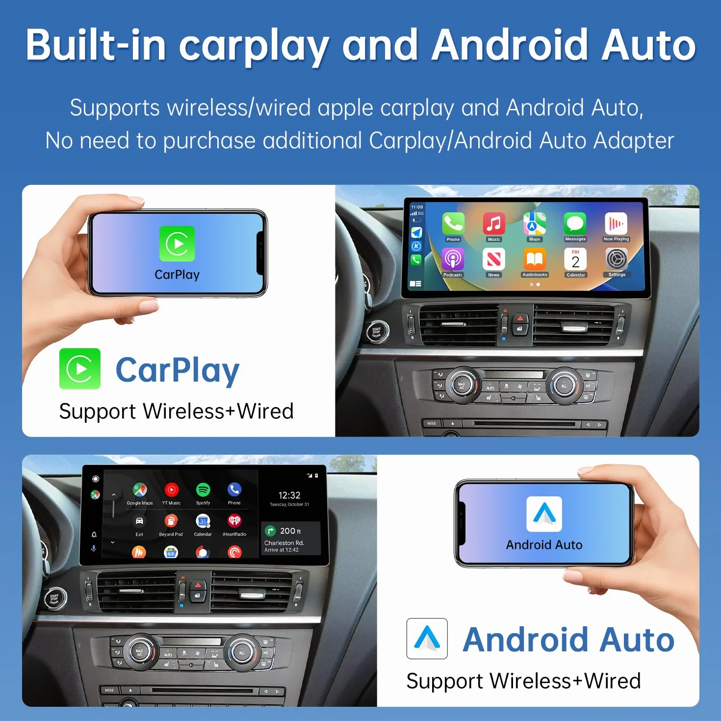 Road Top Ekran CarPlay 12,3-calowe radio samochodowe dla BMW X3 X4 F25 CIC 2010-2013