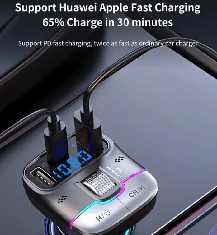 Mp3 Dual USB Qc PD FM Modulator Audio Adapter Ładowarka samochodowa 3D Car Mp3 Player FM Nadajnik Bluetooth 5.3 do samochodu... L (GZ01)