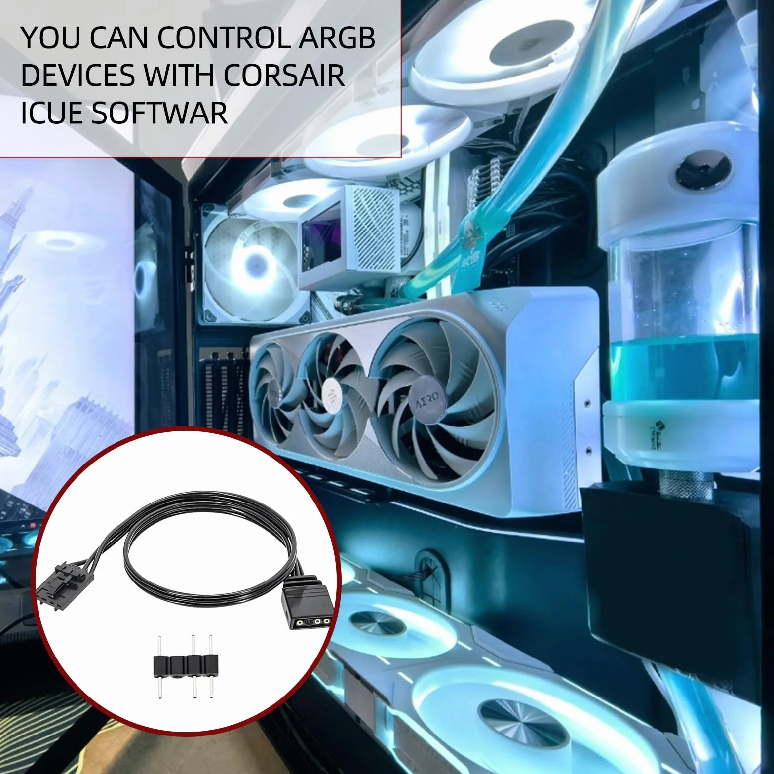 Kabel adaptera do kontrolera Corsair, kompatybilny z QL LL120 ICUE, Godlight Sync, rozdzielacz RGB, Control Hub, długość 25 cm