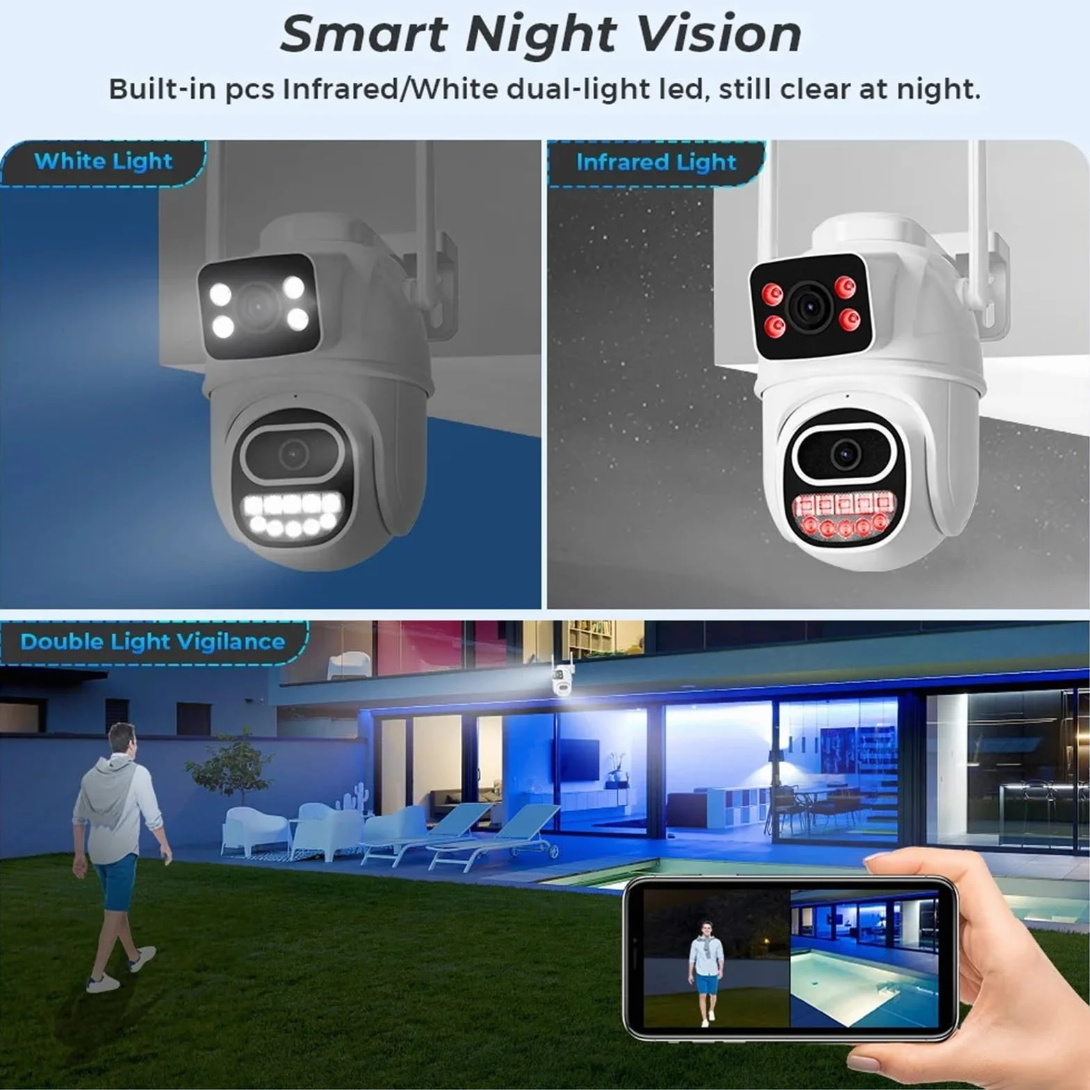 Kamera IP WIFI 6 MP, podwójny obiektyw, ekran, kamera do monitoringu zewnętrznego PTZ, wykrywanie osób, noktowizor, ochrona bezpieczeństwa,Spokój ducha zawsze(6MP PTZ WIFI Camera)