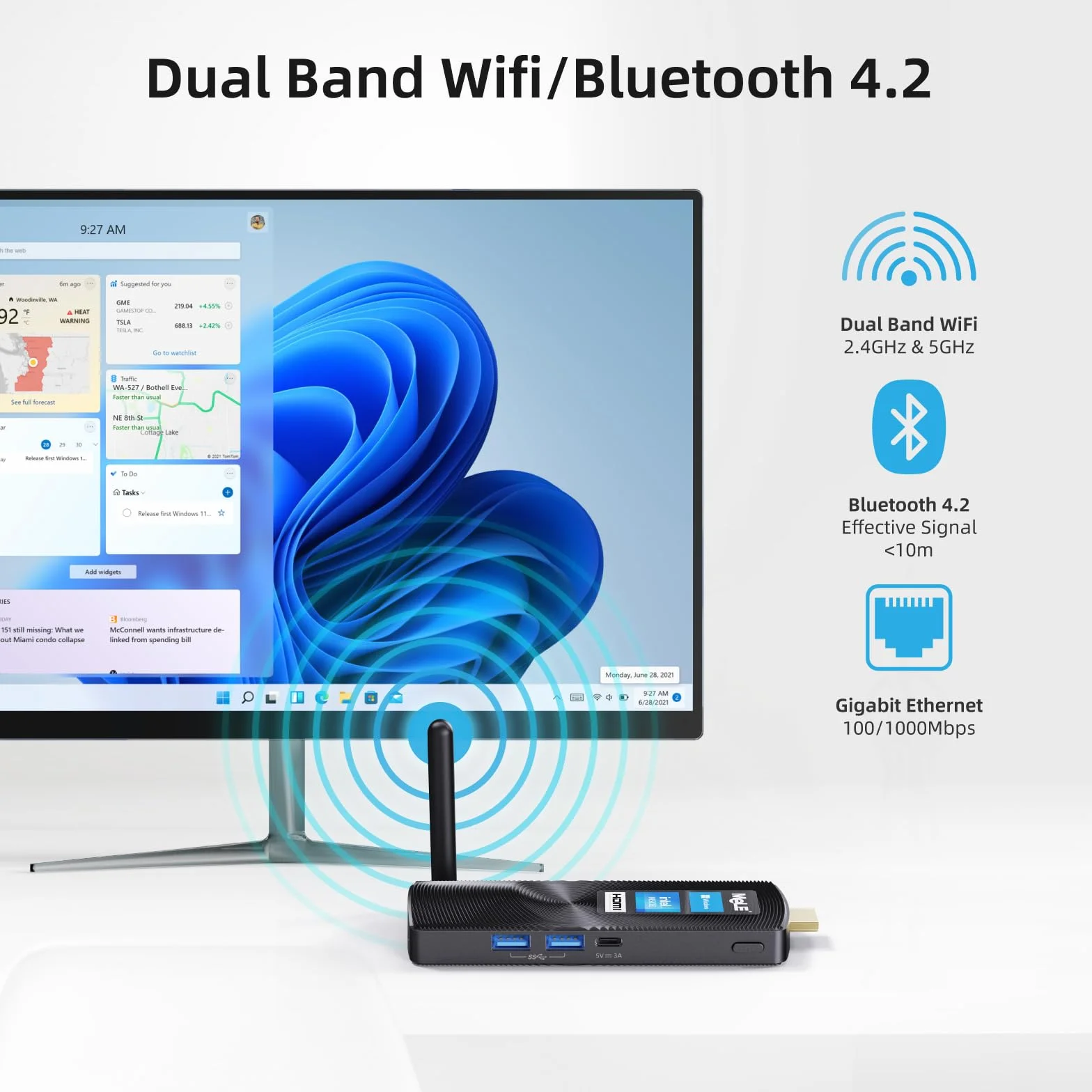 MeLE PCG02 Bezwentylatorowy Mini PC Stick J4125 8GB 128GB HDMI Gigabit Ethernet