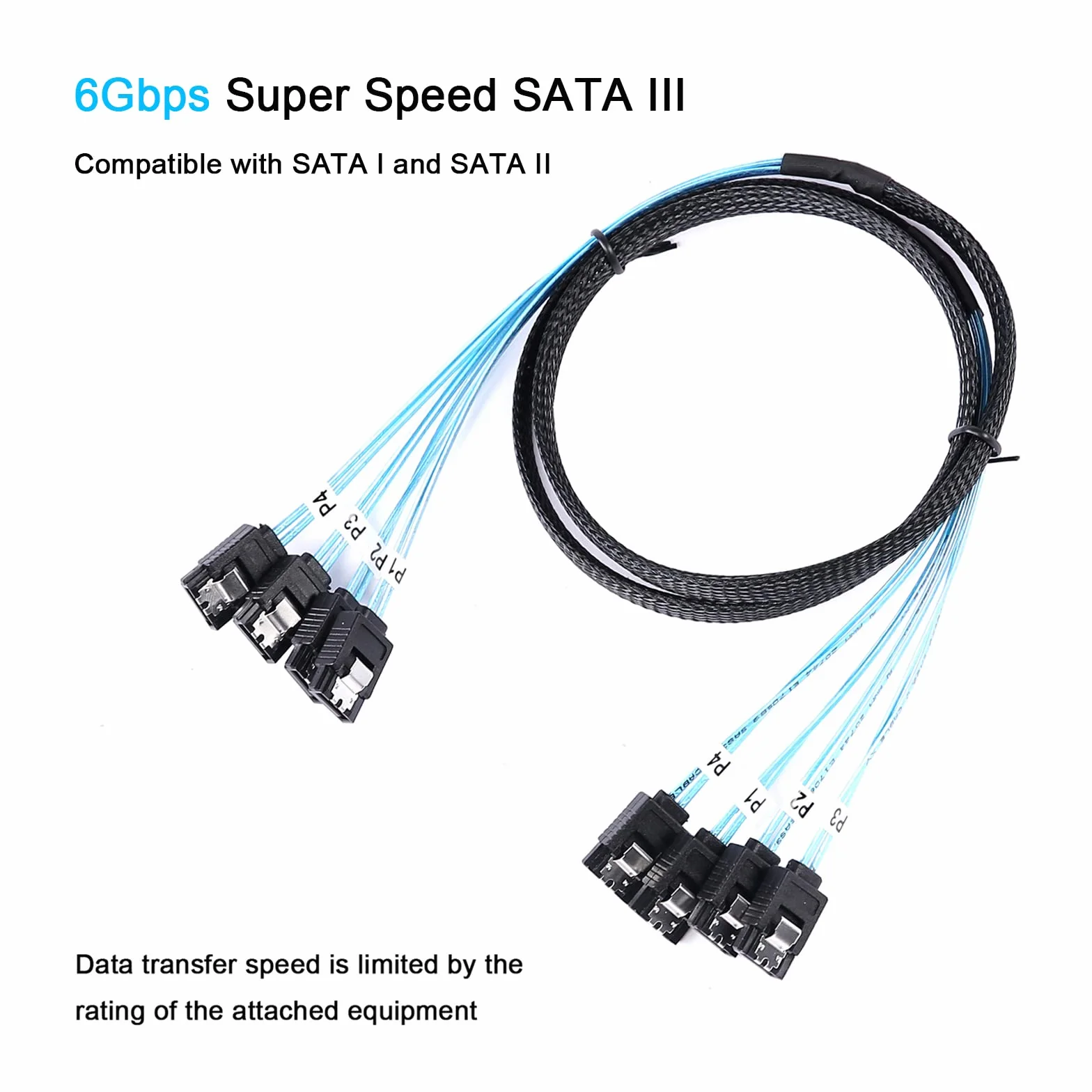 ADCAUDX Kabel SATA III, 1 m, 4 szt./zestaw, SATA-6 GB/s, HDD-SDD, zamiennik do komputera Bitcoin, SSD, dysku twardego, CD, DVD Drives Raid (1 m)