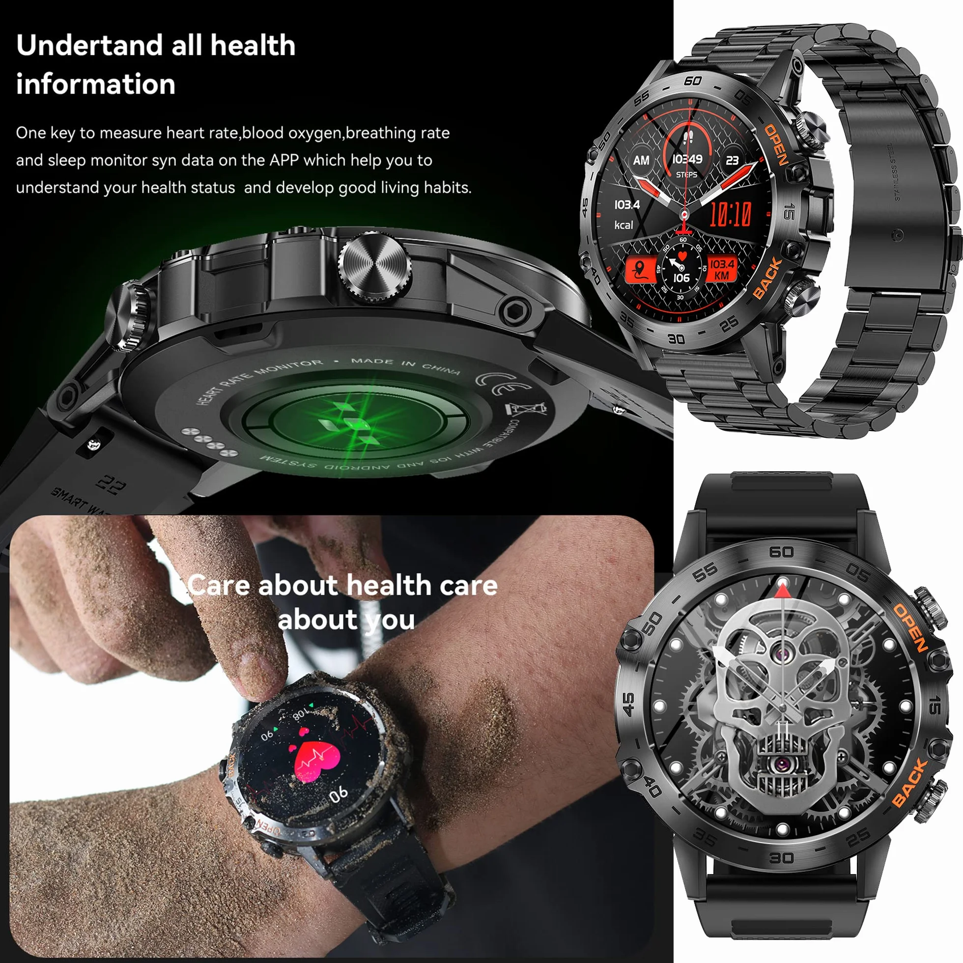 Smartwatch Męski z Bluetooth 1,39 Cala 123 Tryby Sportowe IP68 dla Android iOS (czarny)