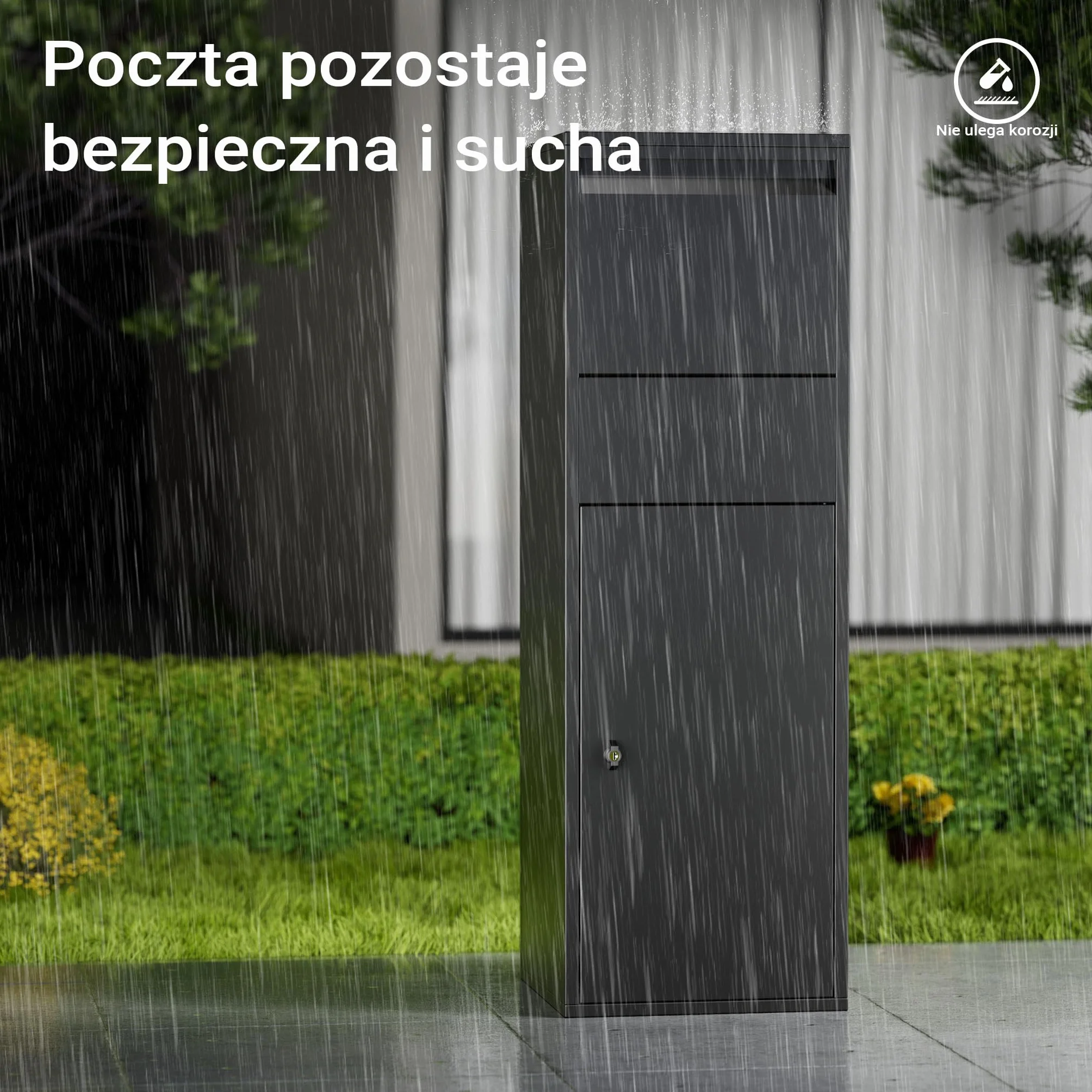 Wiltec Wolnostojąca skrzynka na listy i paczki czarna z zamkiem, zabezpieczenie korespondencji pojemnik na paczki S i L parcel box skrzynka kurierska