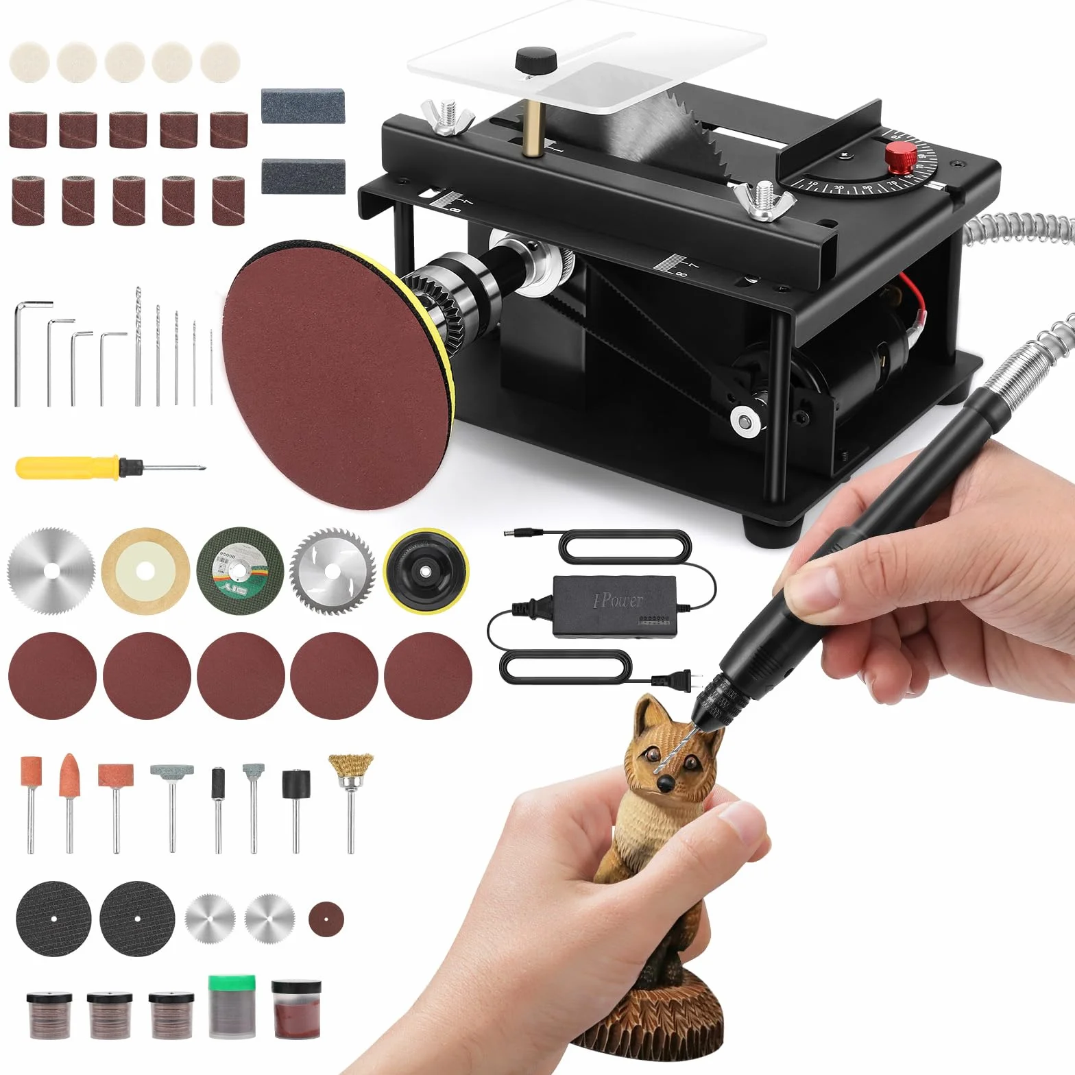 Mini piła stołowa 100 W, przenośna, mała, biurkowa, regulowana prędkość i kąt, głębokość cięcia 30 mm, precyzyjna piła stołowa z szlifierką taśmową do majsterkowania