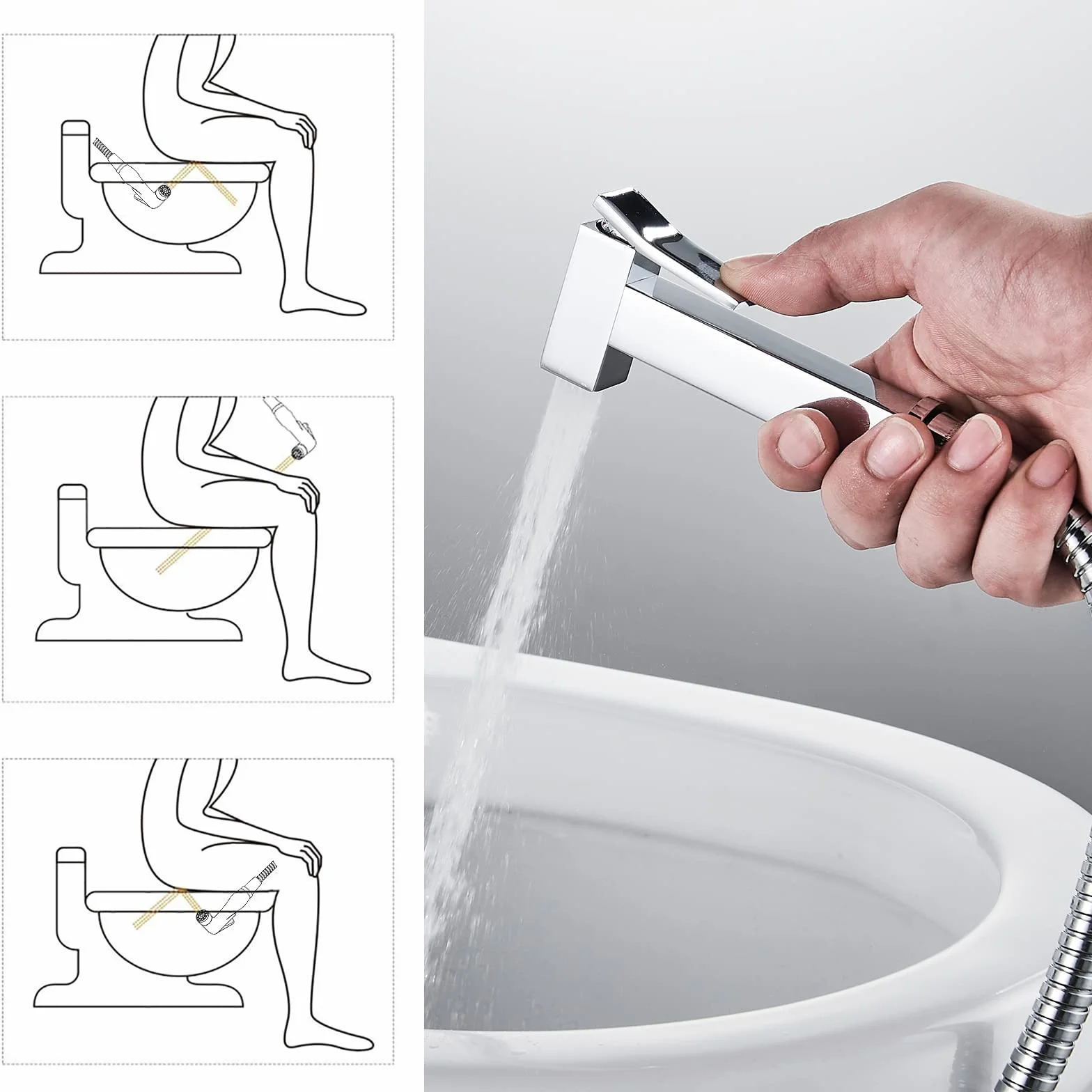 Ibergrif - monomando dla bidet WC, kwadratowy kran prysznicowy do zimnej wody, chrom