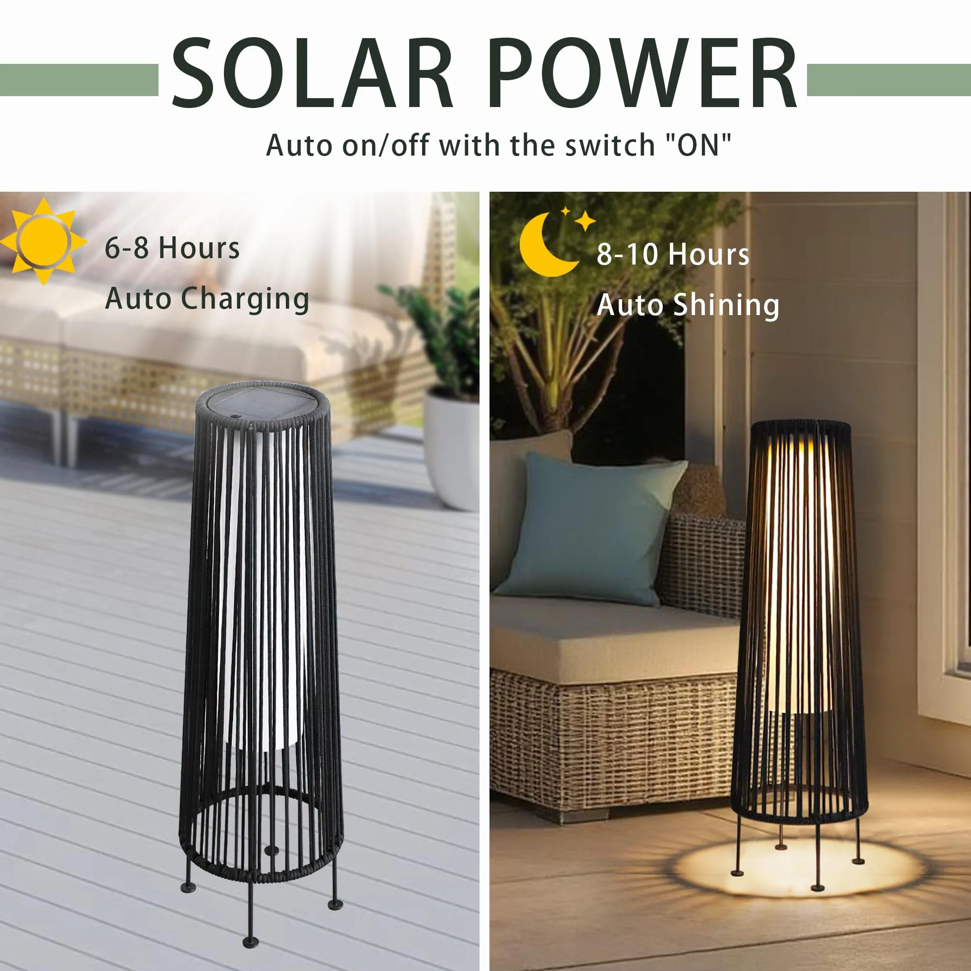TRIROCKS Lampa solarna do użytku na zewnątrz, wiklinowa, wodoodporna, do ogrodu, ogrodu, trawnika, jasnobrązowa, 2 szt