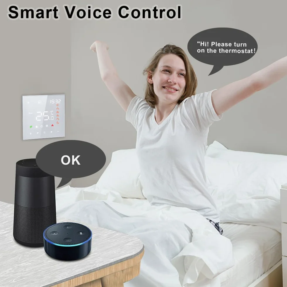 Aoresac Inteligentny termostat, Wi-Fi, programowalny, do ogrzewania podłogowego, wody, kompatybilny z , -Home, 3A, ekran dotykowy LCD, czarny