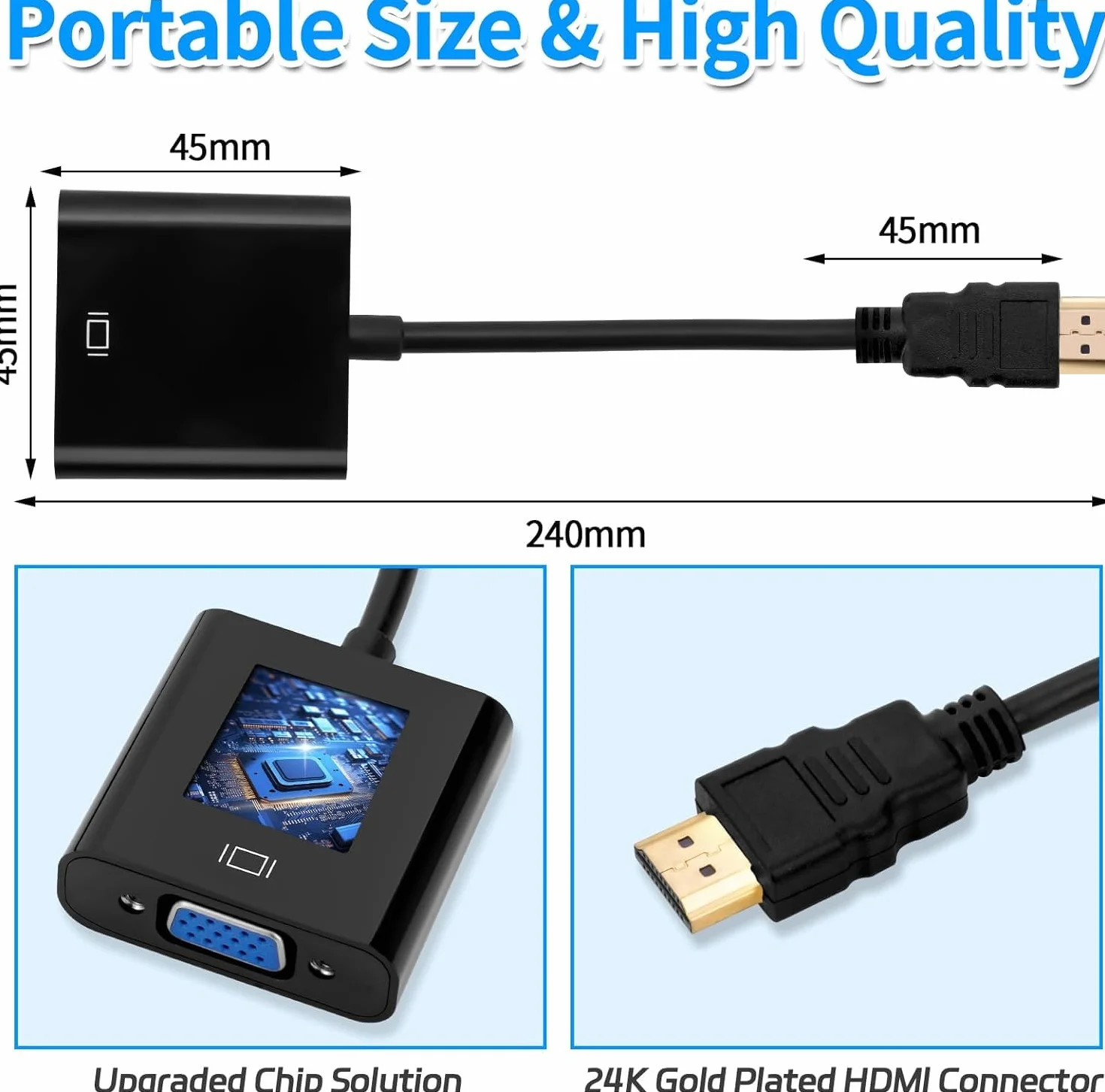 YIIFELL Adapter HDMI na VGA 1080P męski na żeński konwerter do komputera laptopa monitora projektora HDTV