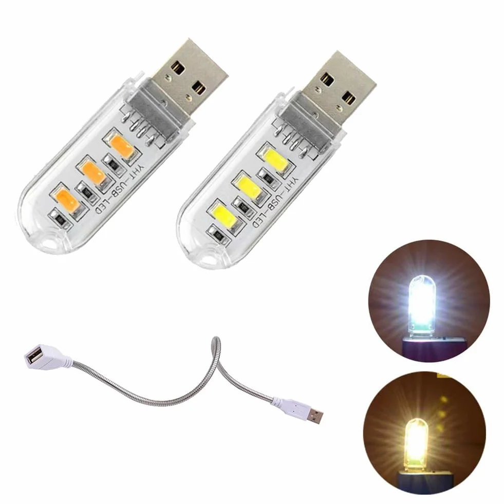 Cerioll Lampa LED USB, LED do laptopa, lampka klawiatury komputerowej, przenośna mini lampa USB, lampa do komputera z 10 mieszanymi światłami LED USB (5 białych + 5 żółtych)