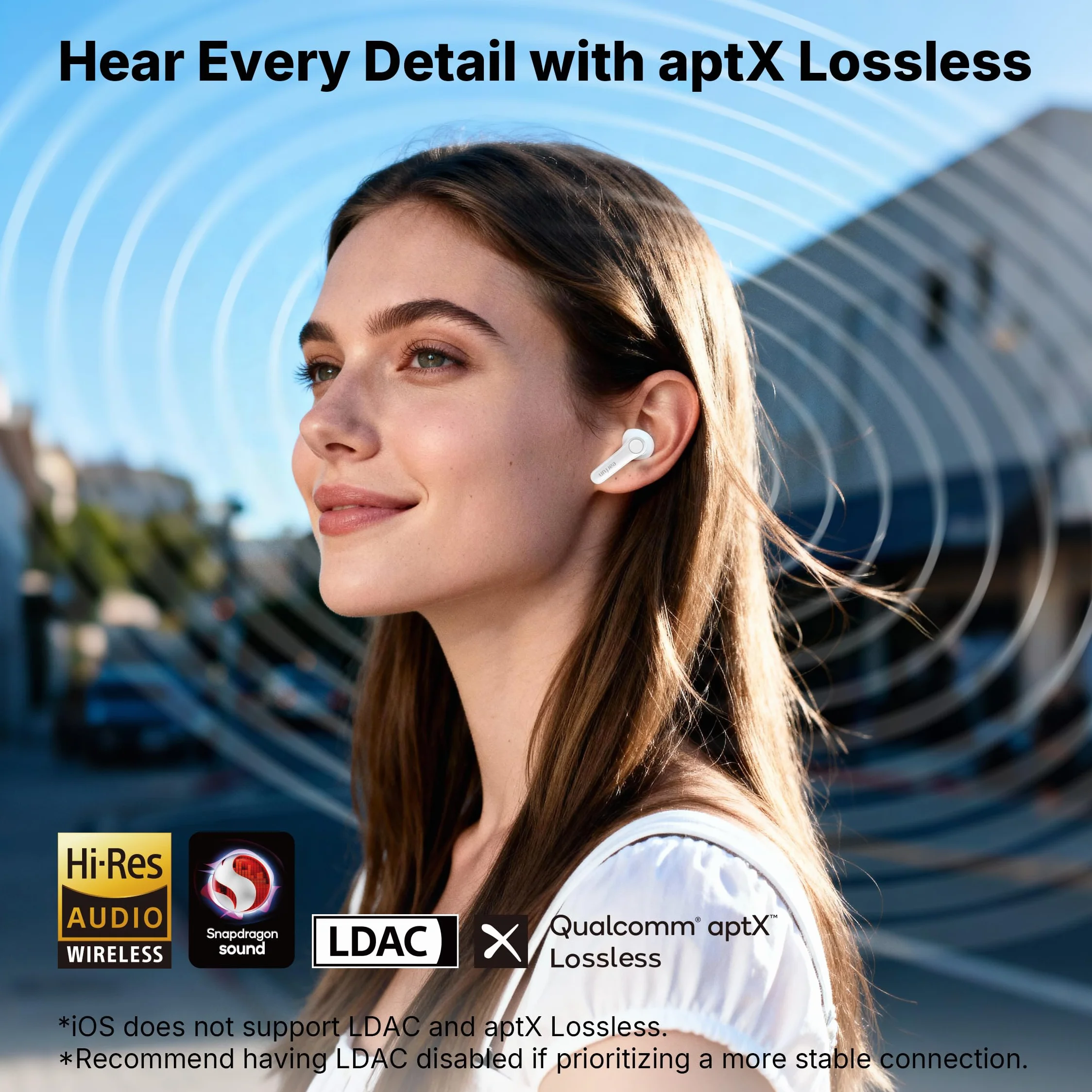EarFun Air Pro 4+ słuchawki Bluetooth z redukcją szumów, hybrydowy system sterowników, Hi-Res Audio, aptX Lossless, LDAC, 6 Mik. AI połączeń, akumulator 54 godziny, multipoint, rozpoznawanie noszenia
