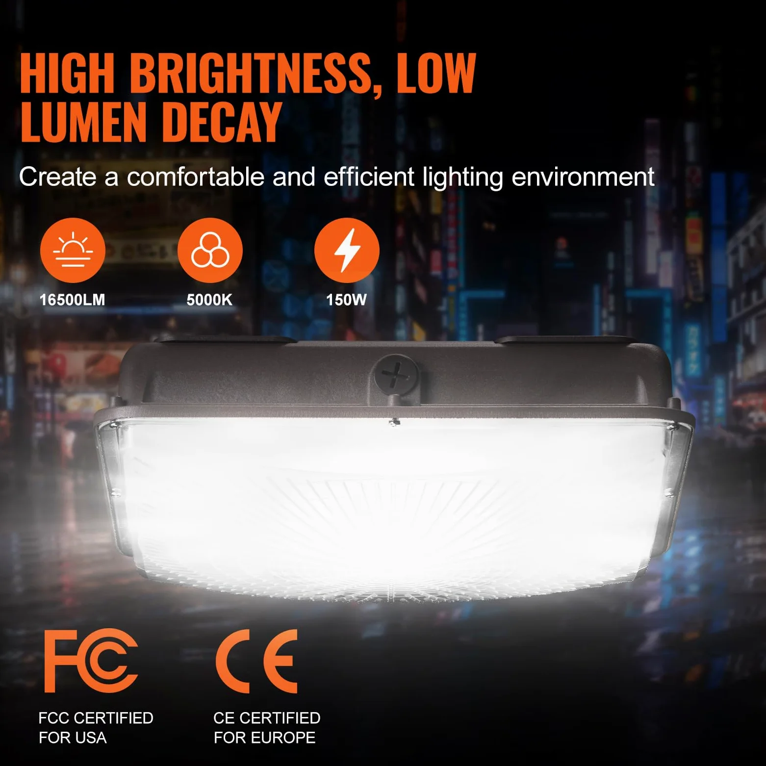 VEVOR Lampa warsztatowa LED, 150 W, lampa sufitowa garażowa, 16500 lm, 5000 K, 31,5 x 31,5 cm, montaż powierzchniowy, oświetlenie sufitowe IP65 do stacji benzynowych, magazynów, fabryk przemysłowych,