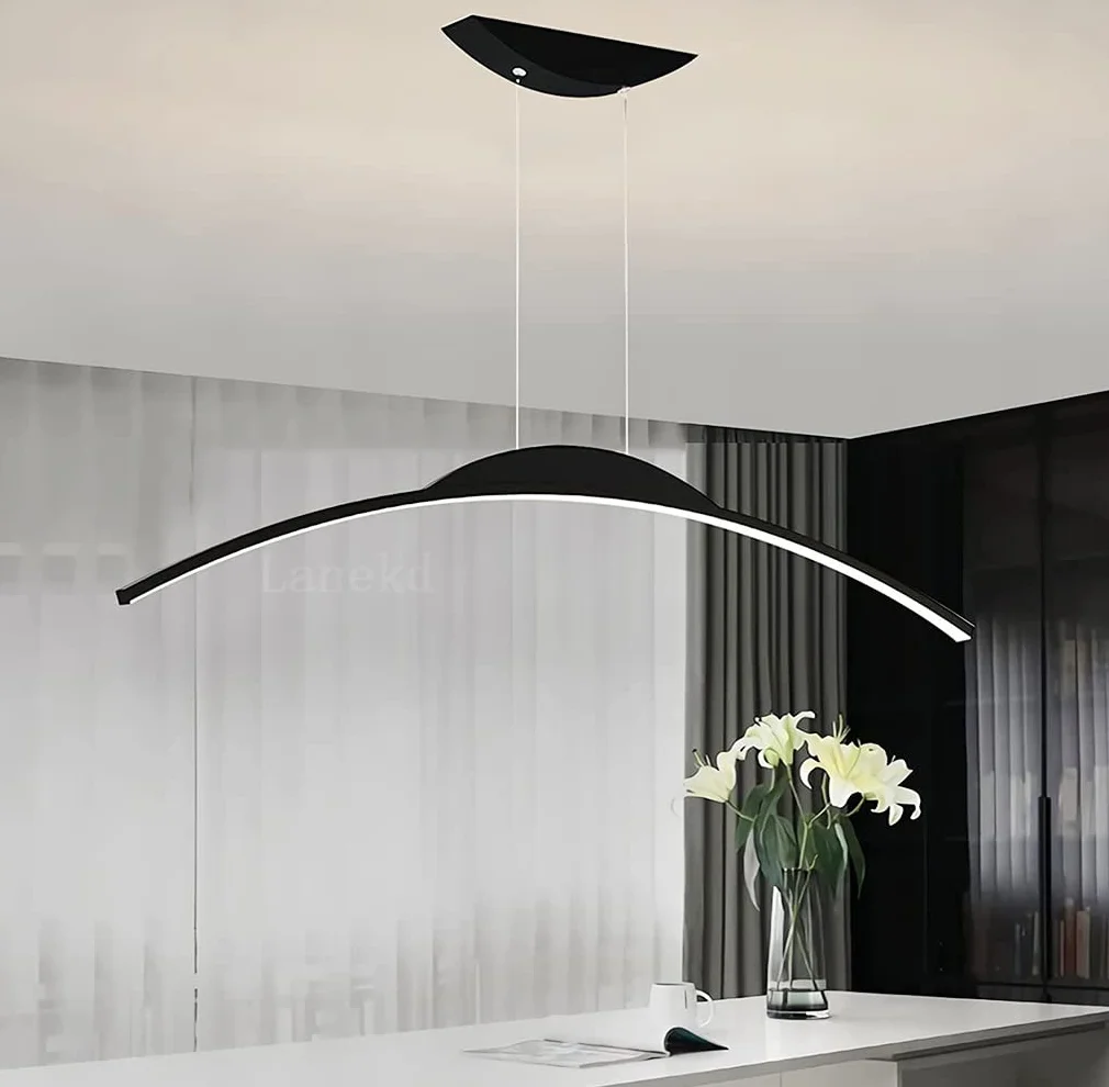 Lampa stołowa do jadalni Lampa wisząca LED Żyrandol LED Lampa wisząca Kuchnia Nowoczesna Jadalnia Lampa Wisząca Ściemnianie Arc Design Żyrandole (Czarny, L150 CM)
