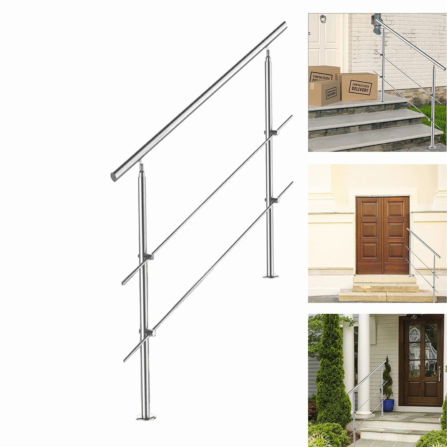 Poręcz ze stali nierdzewnej, do balustrady schodowej, na balkon, 160 cm, z 2 poprzeczkami Ø 42 mm, do wewnątrz i na zewnątrz