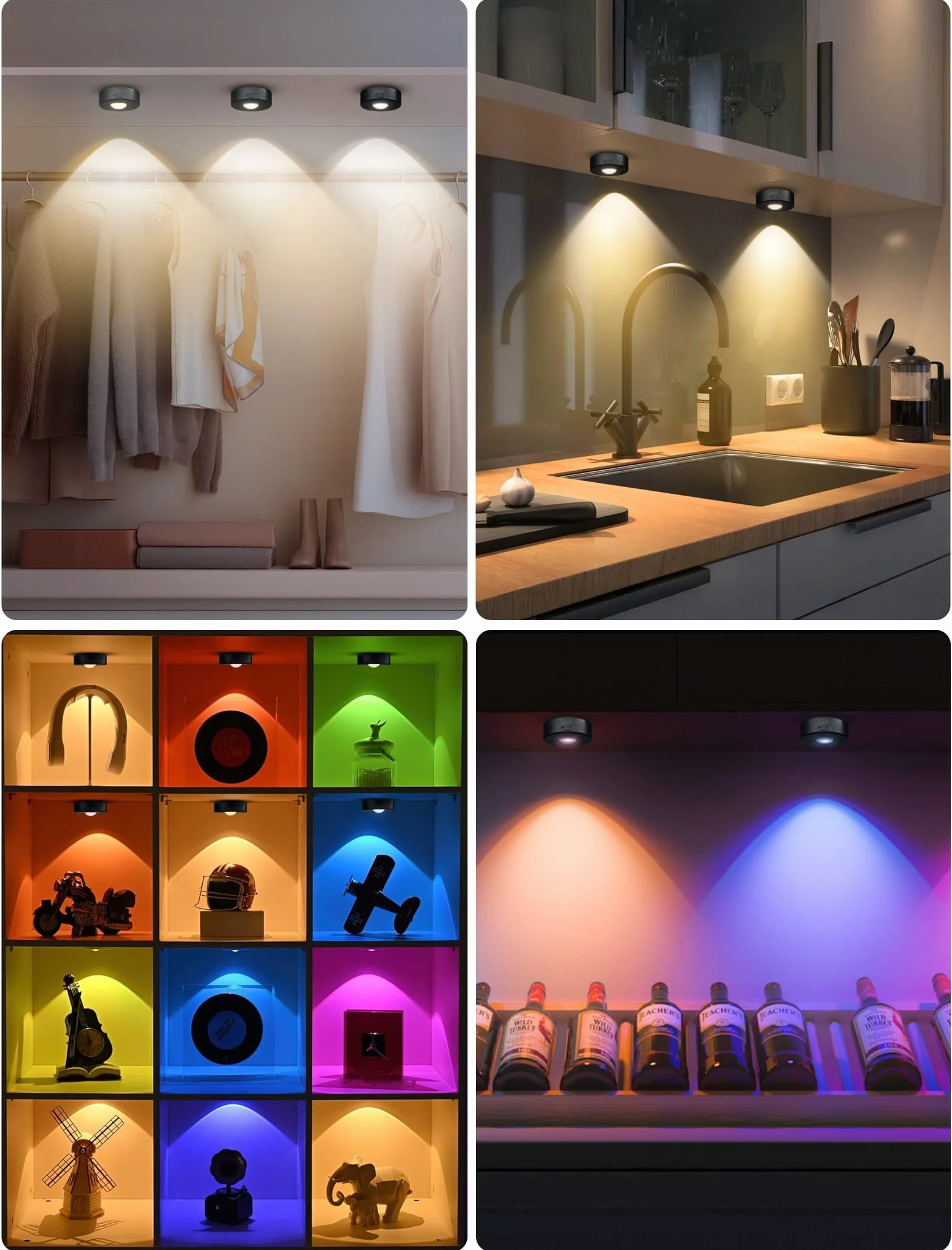 MERTTURM Unterbauleuchte LED z Funkcją Zmiany Koloru, 3 Temperatury Barwowe & RGB LED Spoty, Regulacja Jasności, Ładowanie USB, Akumulator, Magnetyczna Instalacja, Oświetlenie do Szafek i Witryn, 3pcs