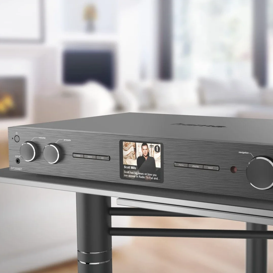 Hama Tuner HiFi DIT2006BT z radiem internetowym, DAB/DAB+, Bluetooth (tuner HiFi z radiem internetowym, radio cyfrowe/FM, Wi-Fi, odbiornik stereo Spotify, pilot zdalnego sterowania, USB/AUX, budzik)