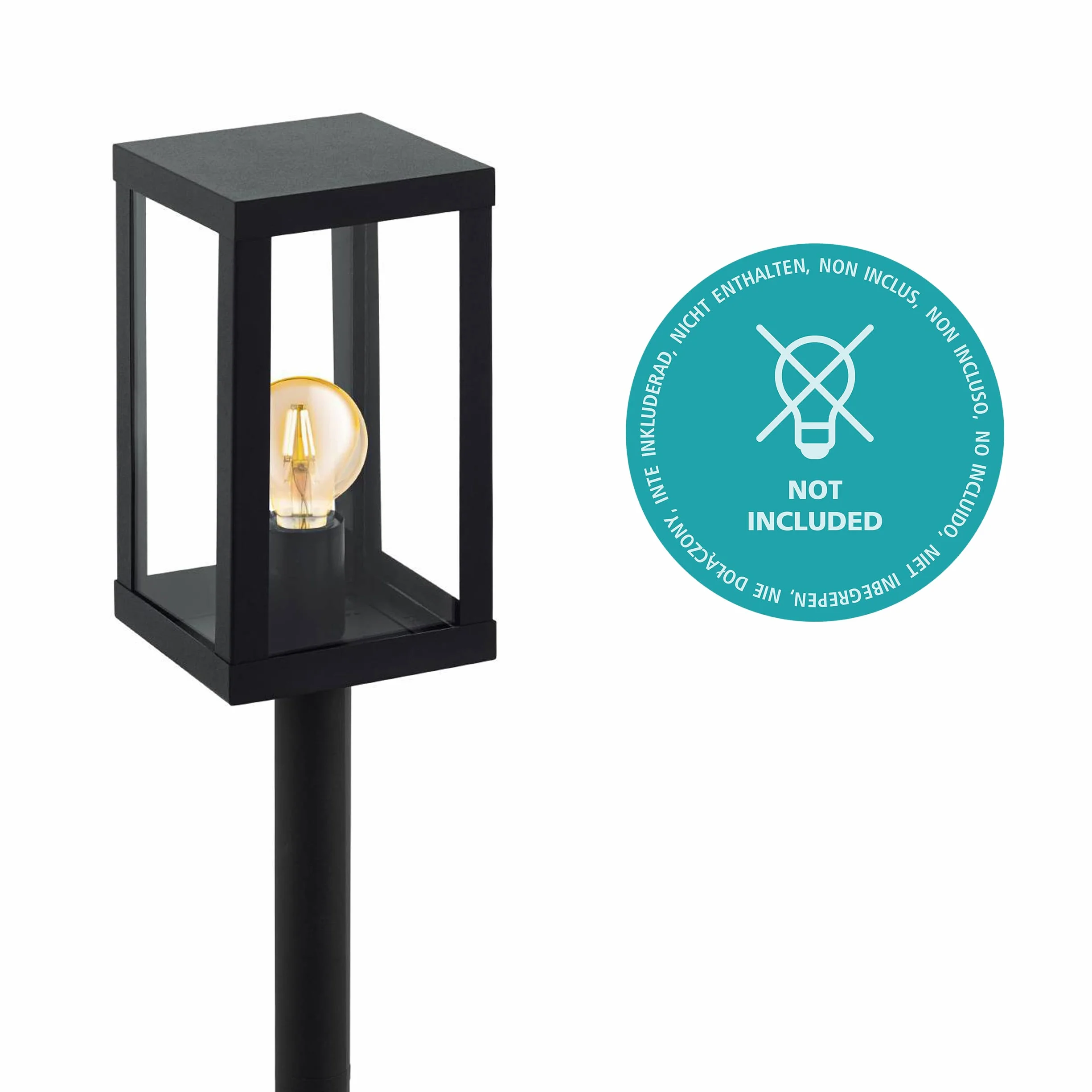 EGLO Lampa stojąca zewnętrzna Alamonte 1, 1-punktowa lampa zewnętrzna, lampa stojąca ze stali ocynkowanej, kolor: czarny, szkło: przezroczyste, oprawa