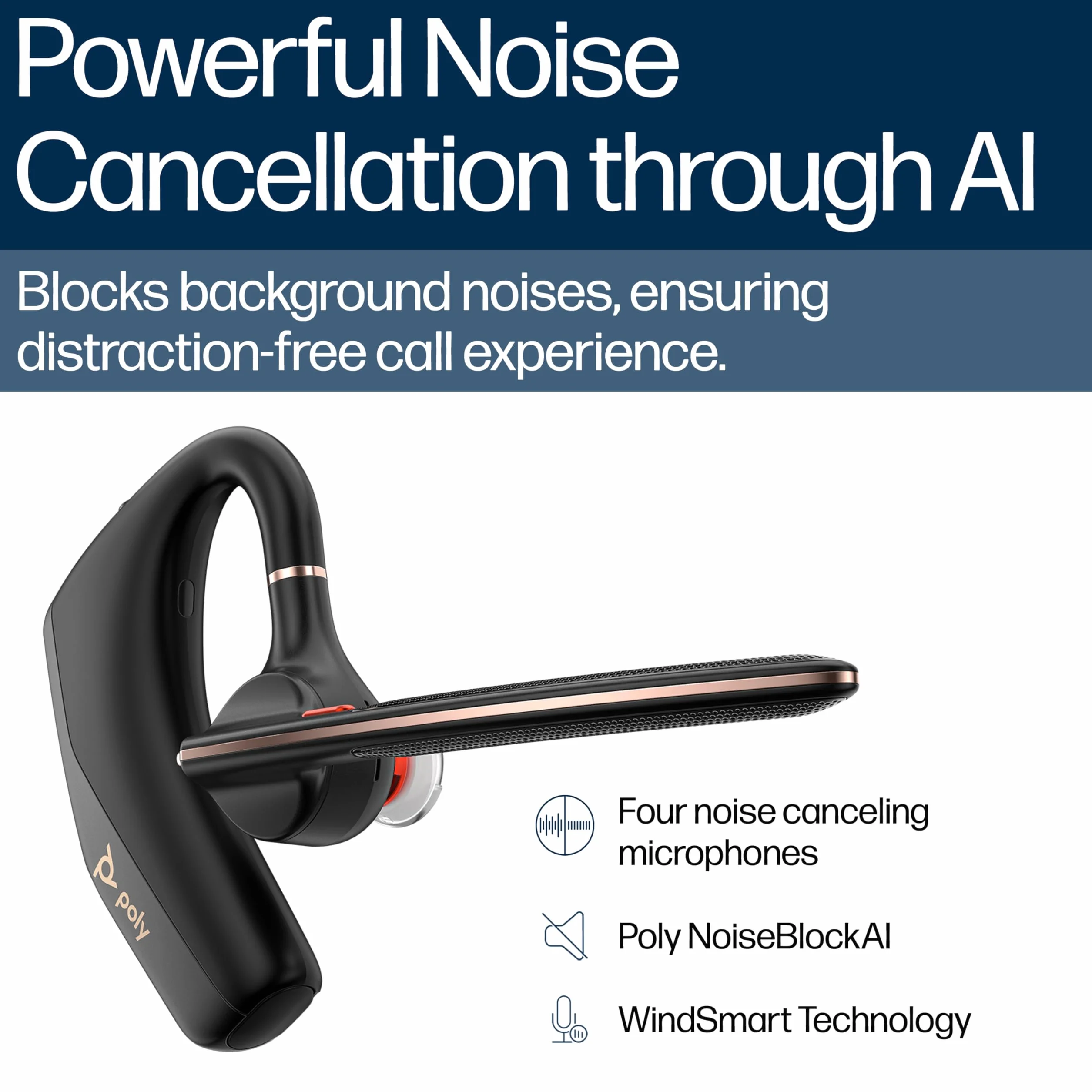POLY Voyager Legend 50 bezprzewodowy zestaw słuchawkowy Bluetooth, pojedyncze ucho, mikrofon z redukcją szumów, blokada wiatru, redukcja szumów AI, bateria do 10 godzin, lekki i wygodny, czarny