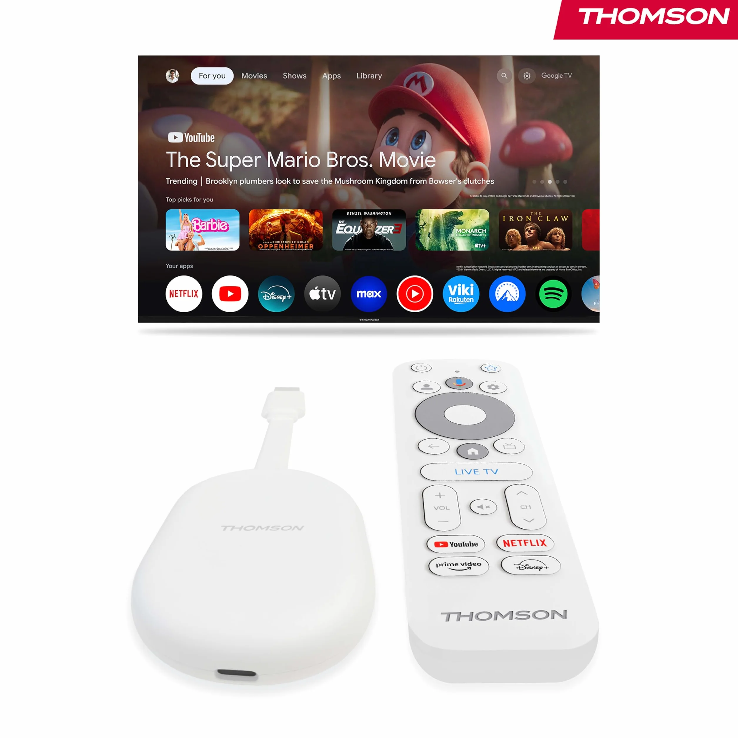 Thomson Go Cast 152 Przystawka Streamingowa 4K UHD Google TV, Sterowanie Głosowe, Dolby Atmos, HDR10, 32 GB