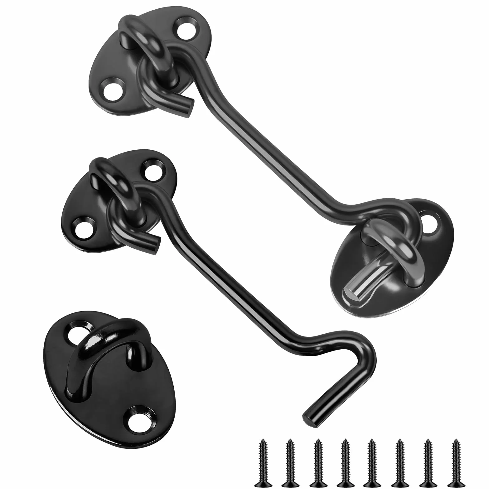 Flintronic 2 haki do kabiny ze stali nierdzewnej, 3 cale, hak do kabiny, rygiel na drzwi, zamek z hakiem na śruby, haki do drzwi garażowych, okien, drzwi stodoły, zamków do drzwi (czarny)