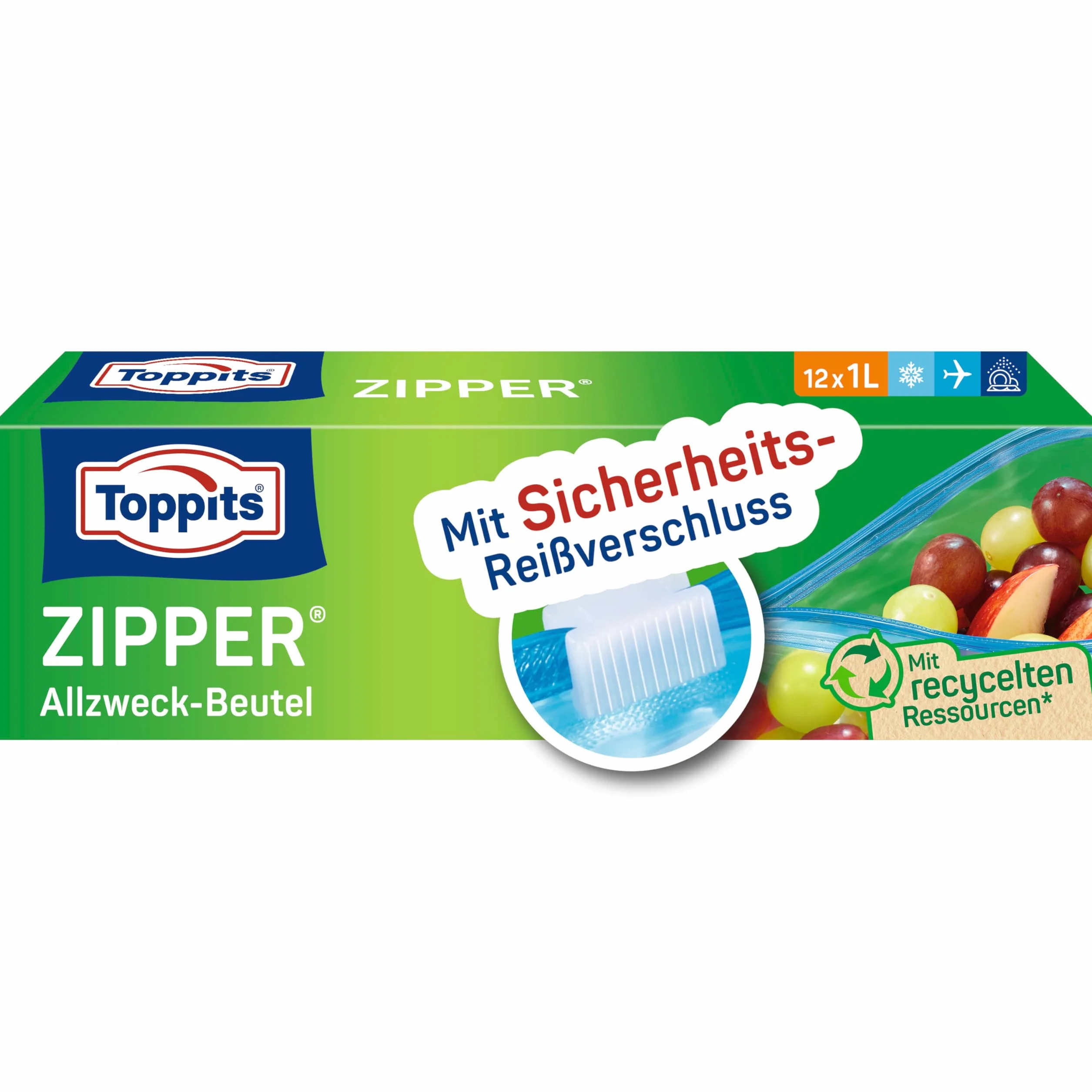Toppits Zipper 209863 Woreczki Strunowe, Przezroczysty, 12 szt. / 1 l