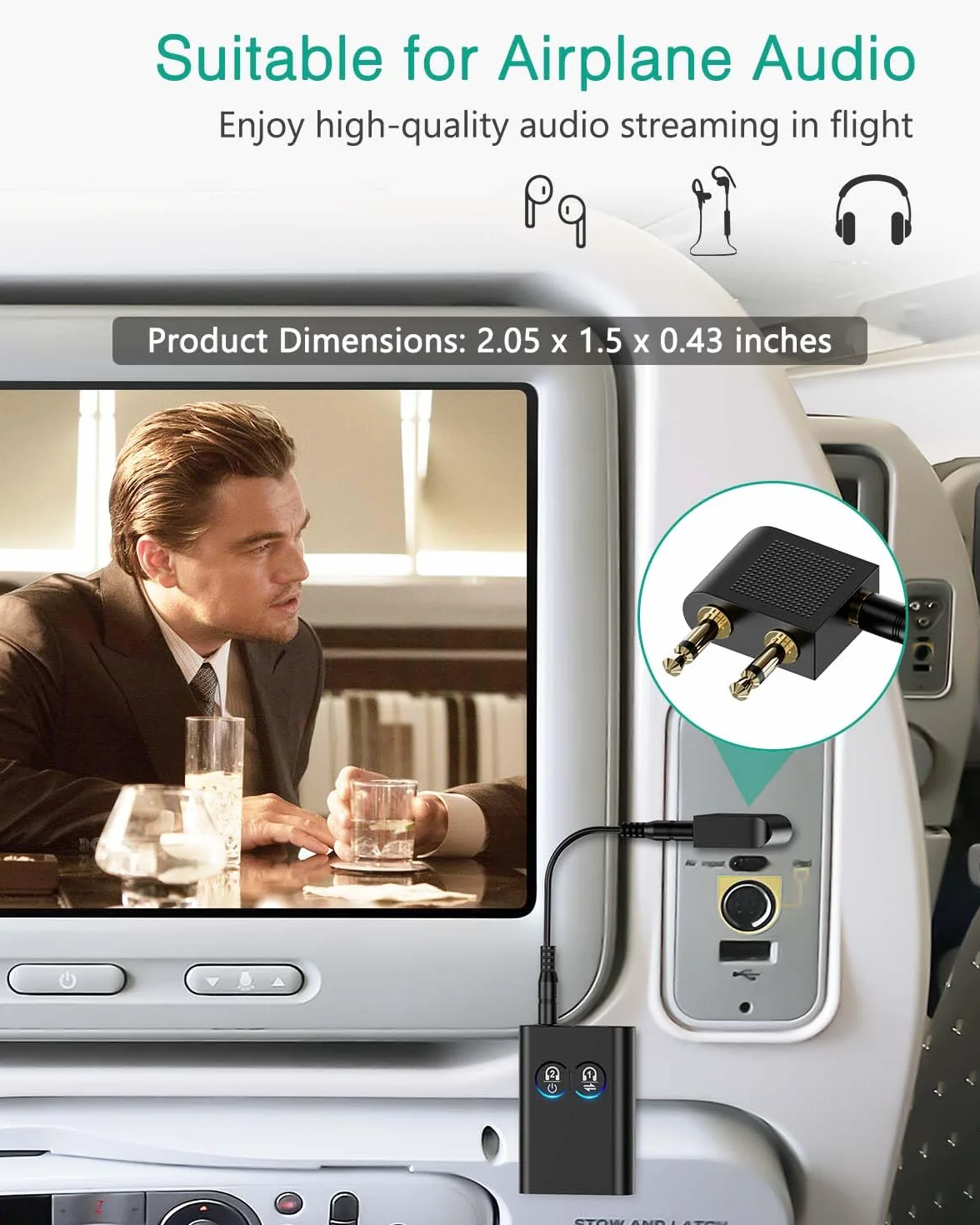ORIA AptX Adaptive adapter 2 w 1 z podwójnym połączeniem i gniazdem 3,5 mm, bezprzewodowy konwerter audio do komputera, samochodu, gier, głośników, słuchawek i samolotu