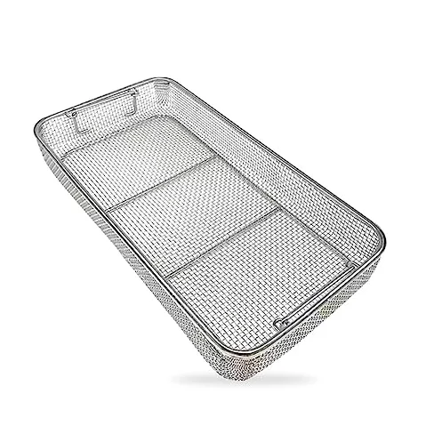 Koszyk z siatki do sterylizacji na narzędzia chirurgiczne stomatologiczne, autoklawowalny organizer na narzędzia z pokrywką (30 cm x 20 cm x 7 cm)
