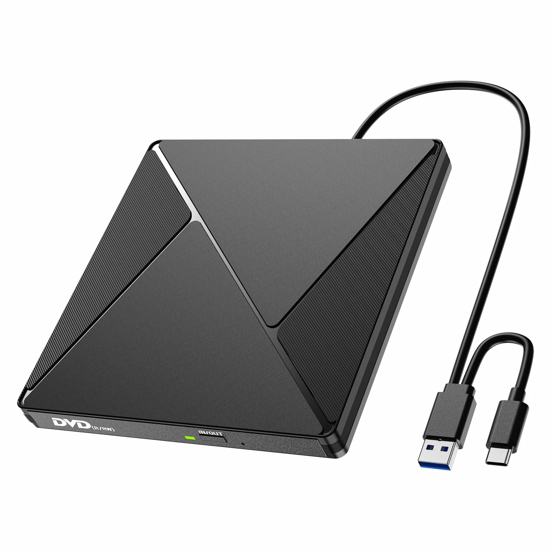 Zewnętrzny napęd CD DVD, USB 3.0 i Type-C przenośny napęd CD DVD +/-RW, nagrywarka/czytnik DVD/CD ROM, smukły optyczny napęd DVD, odtwarzacz CD/DVD do laptopa, komputera stacjonarnego, MacBook, macOS