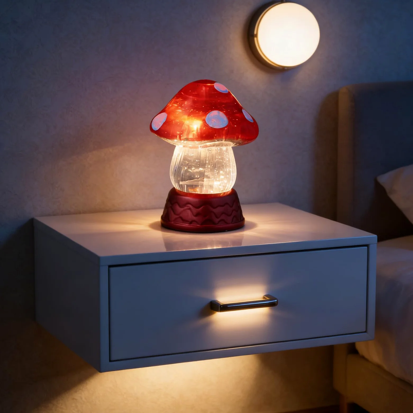 Lampka Nocna Kształcie Grzybka LED Miękkie Światło bez Olśnienia Urocza Dekoracja Do Sypialni i Pokoju Dziecięcego Mała Lampka Stołowa Biurko Idealna Prezent Świąteczny