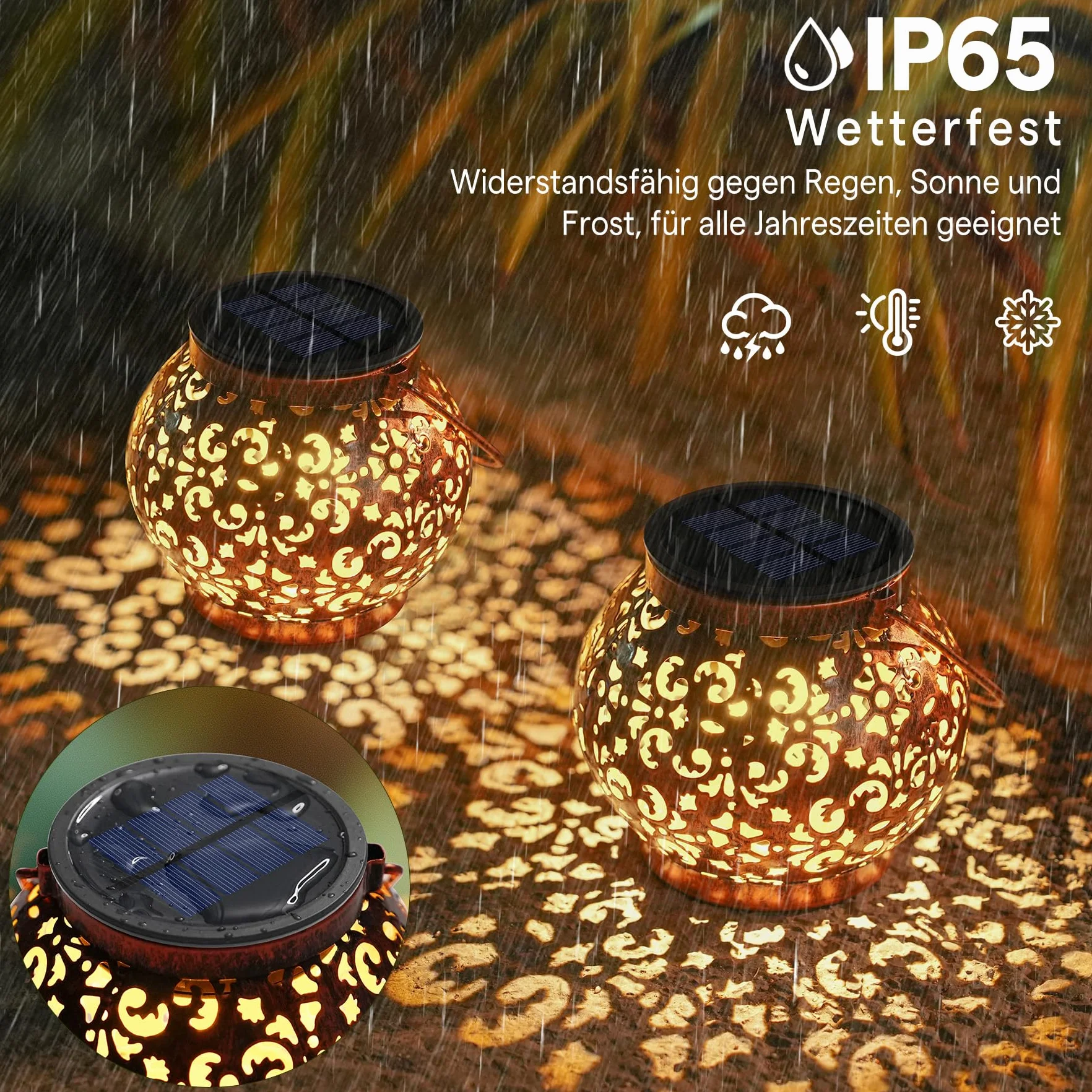 JOYCREATOR Latarnia solarna do użytku na zewnątrz, wodoszczelna IP65, 2 sztuki latarni LED w stylu vintage, do użytku na zewnątrz, ciepła biel, lampy solarne do ogrodu, wiszące na balkon, patio