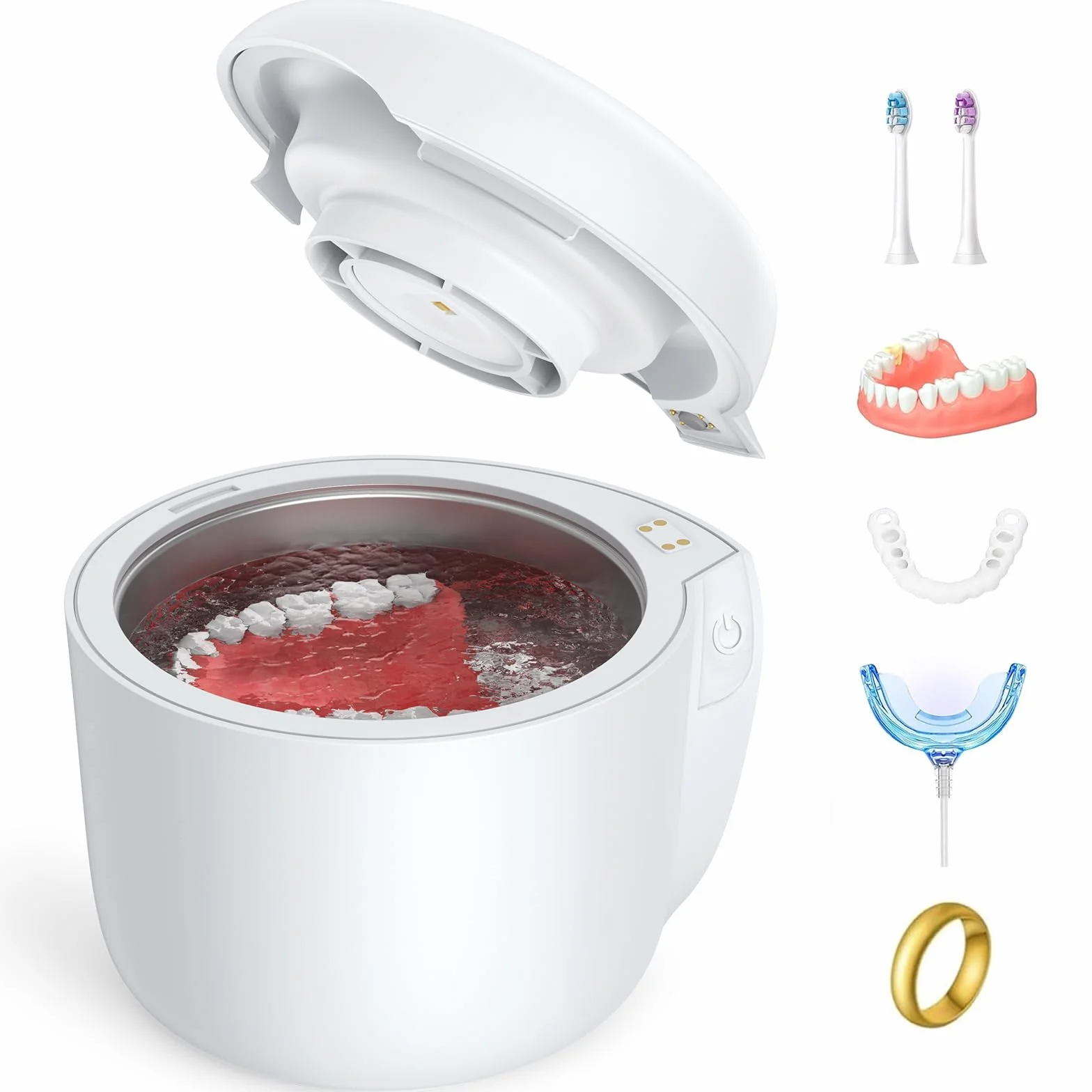 AGPTEK Ultradźwiękowe urządzenie do czyszczenia aparatów ortodontycznych, 45 kHz, z wentylatorem, 190 ml, ultradźwiękowe urządzenie do czyszczenia protez zębowych, szyn zębowych, korektorów, szyn