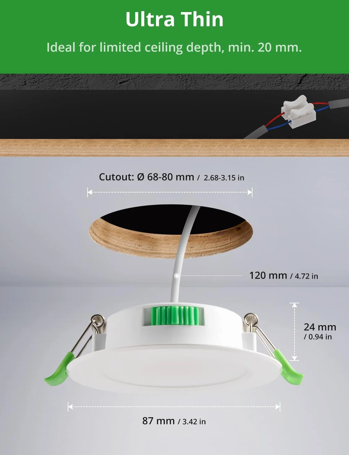 HOMEOW Zestaw 10 reflektorów LED do zabudowy, 230 V, możliwość ściemniania, 68 mm – 80 mm, wymiary otworu, IP44, reflektor do zabudowy, LED 5 W, 400 lm, ciepła biel, neutralna biel, zimna biel, 24 mm