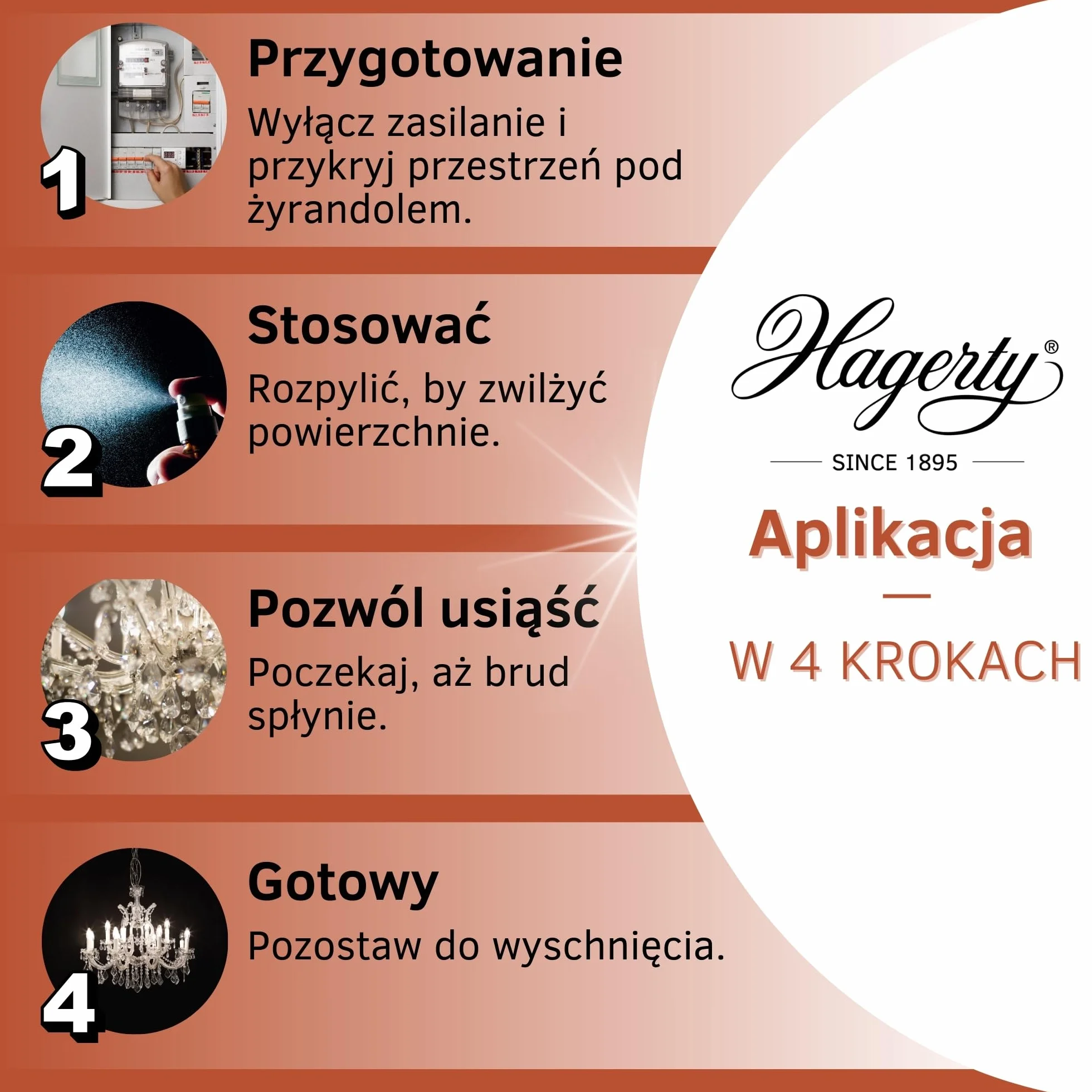 Hagerty Crystal Clean Spray do czyszczenia kryształów 500 ml I Skuteczny środek do czyszczenia żyrandoli I Spray do łatwego czyszczenia i pielęgnacji lamp z kryształu szkła i metalu