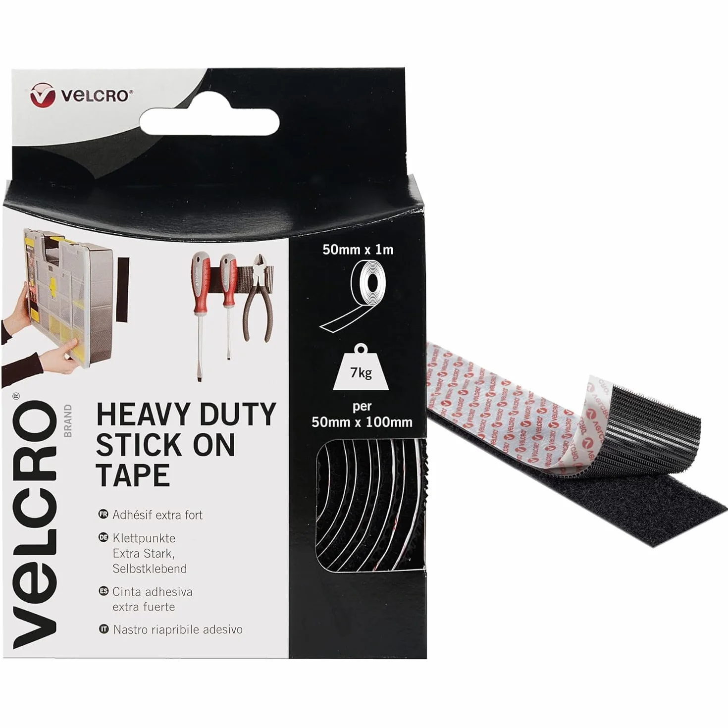 Velcro Brand Vel-Ec60241 Taśma, Czarny, 50mm x 1m