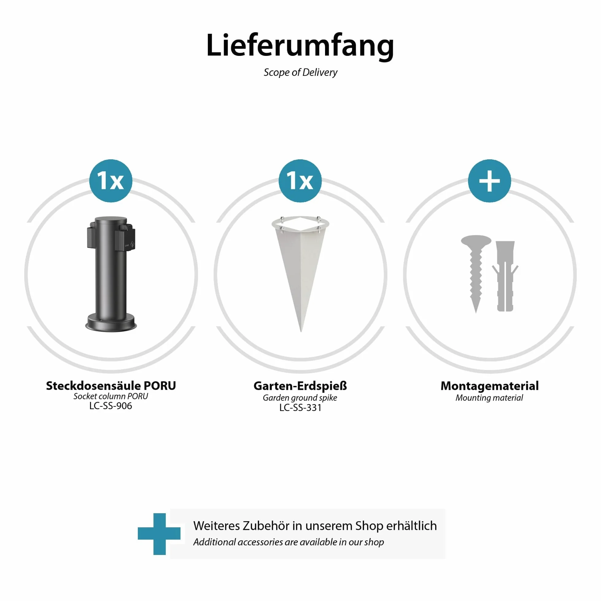 ledscom.de 2x gniazdo ogrodowe PORU z kolcem do montażu na zewnątrz, 2-krotne, stal nierdzewna, czarne, okrągłe, 27cm