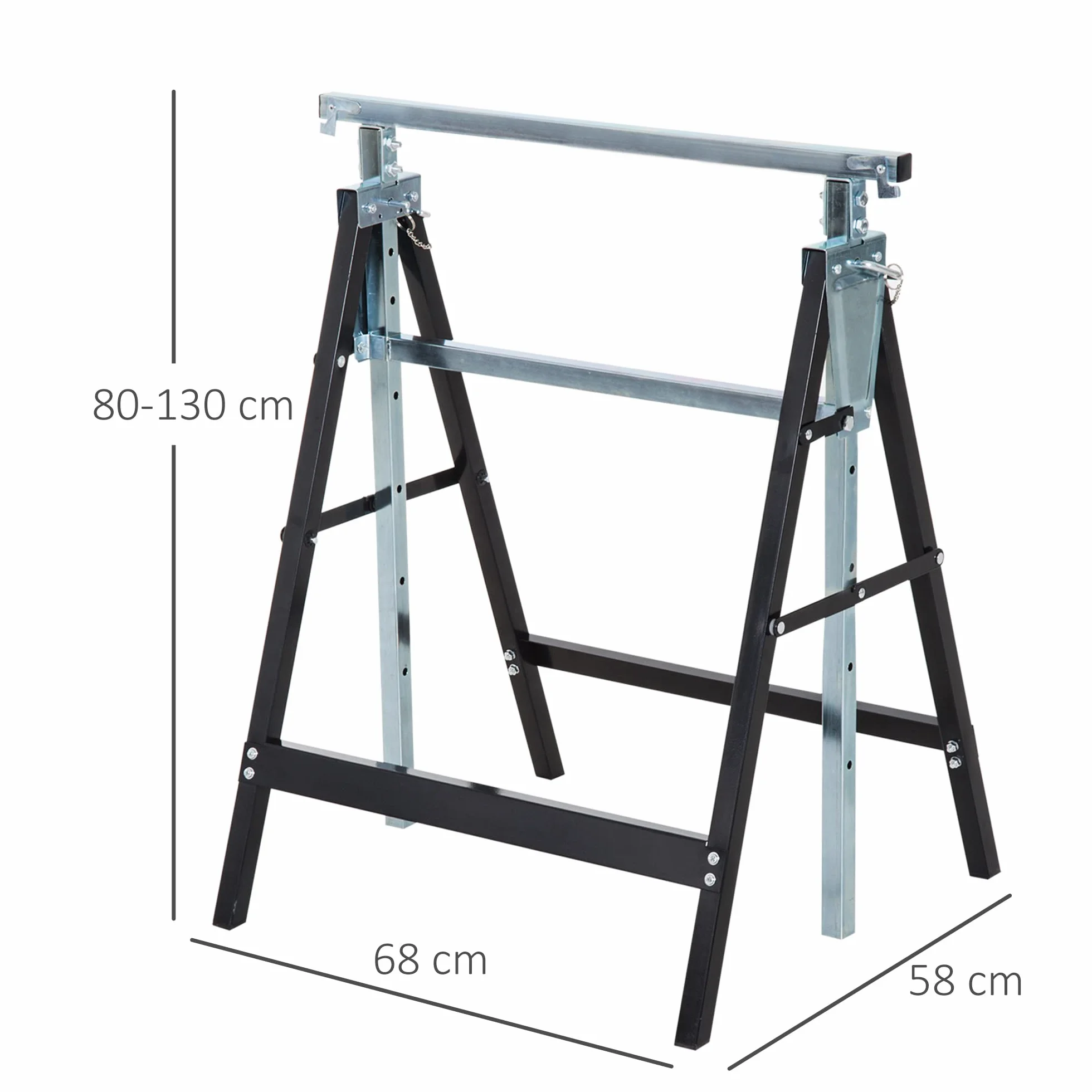 HOMCOM 2-częściowy zestaw koziołów roboczych, obciążenie do 200 kg, składany kozioł do piłowania, regulacja wysokości 80-130 cm, stojak rusztowania ze stali, kozioł podporowy, czarny