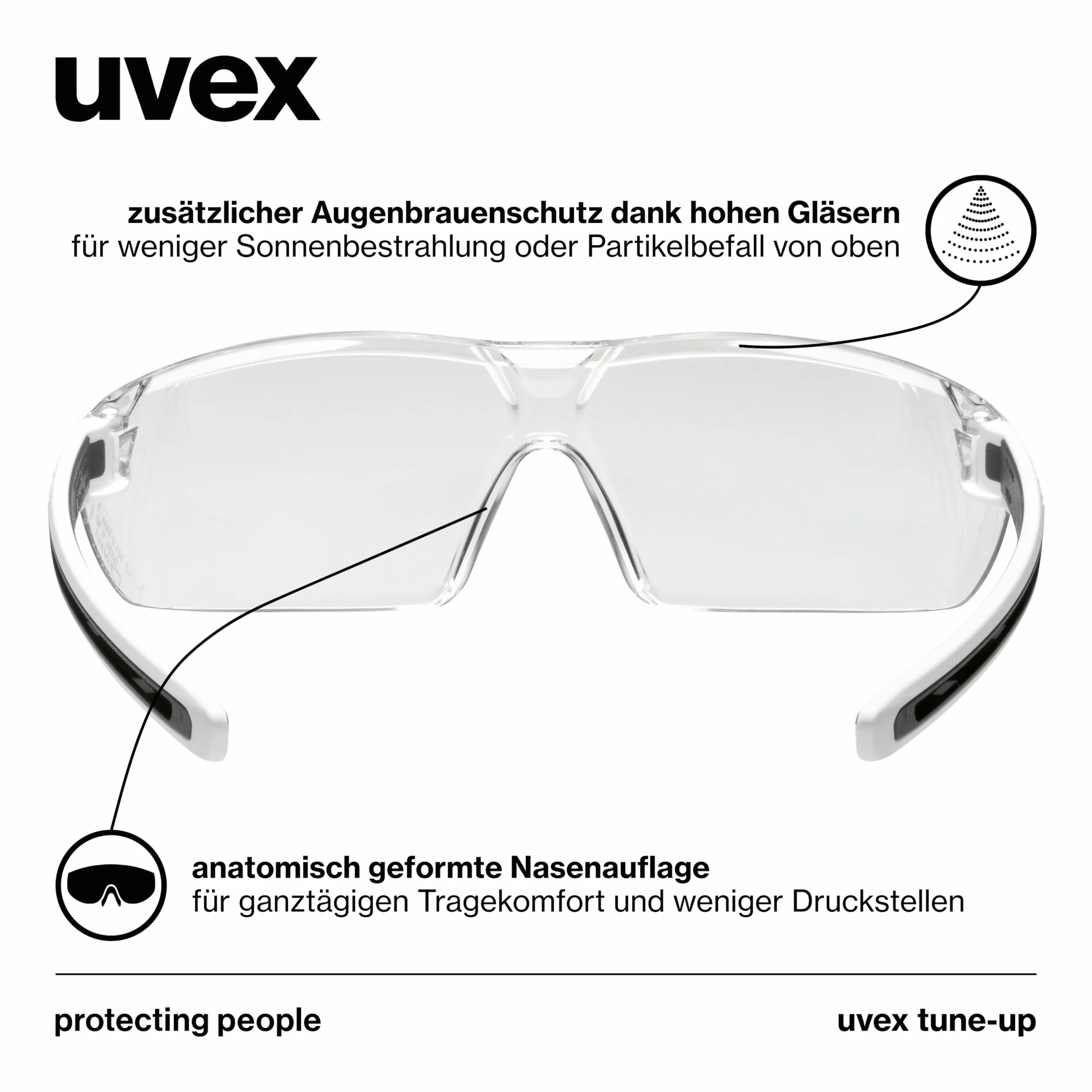 Uvex Tune-up okulary ochronne – okulary ochronne ze 100% ochroną przed promieniowaniem UV – bez metalu, odporne na zaparowanie i zarysowania – bardzo lekkie (23 g)